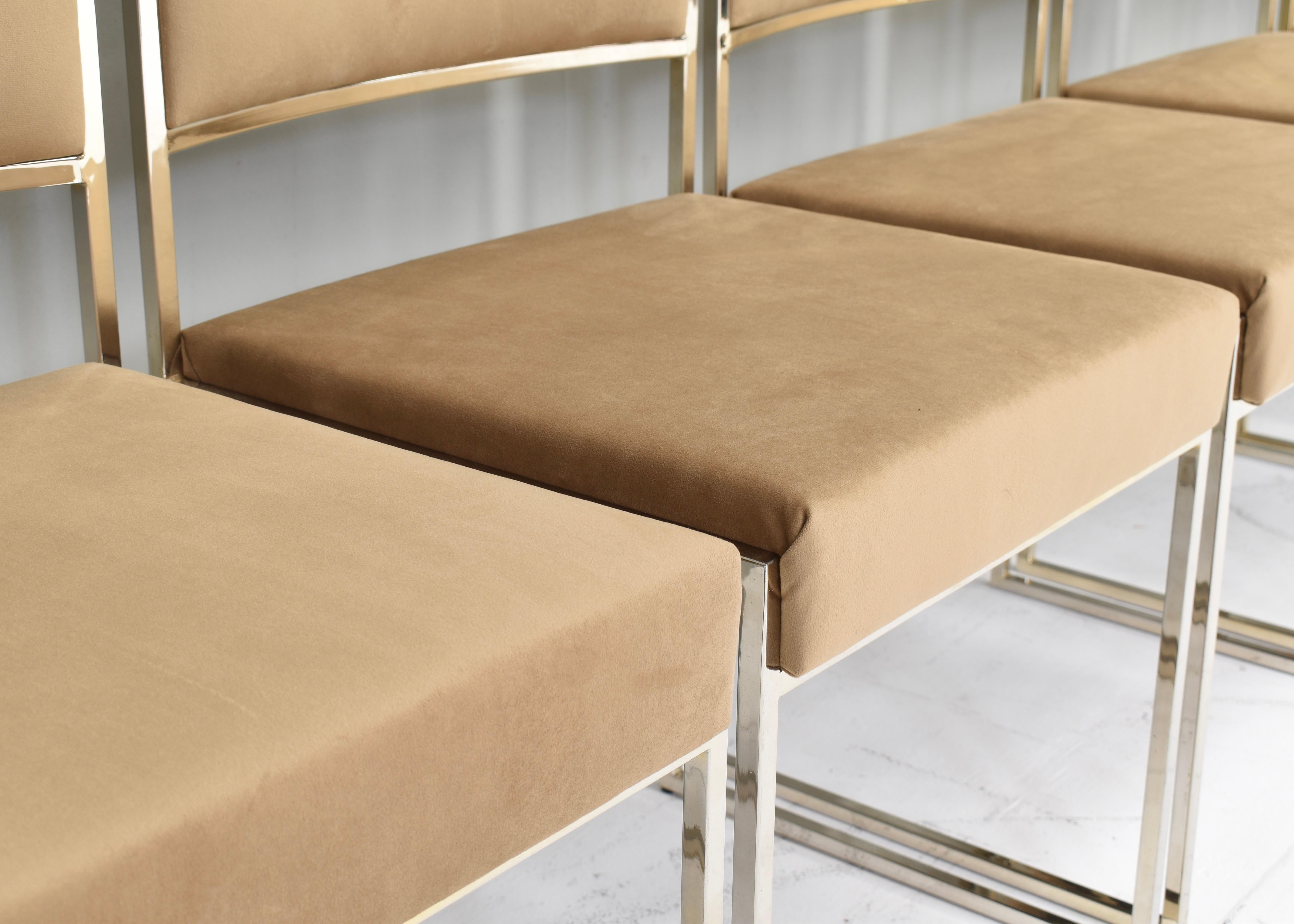 6x Willy Rizzo dining chairs Gold-plated New Velvet, Italy, 1970s 3