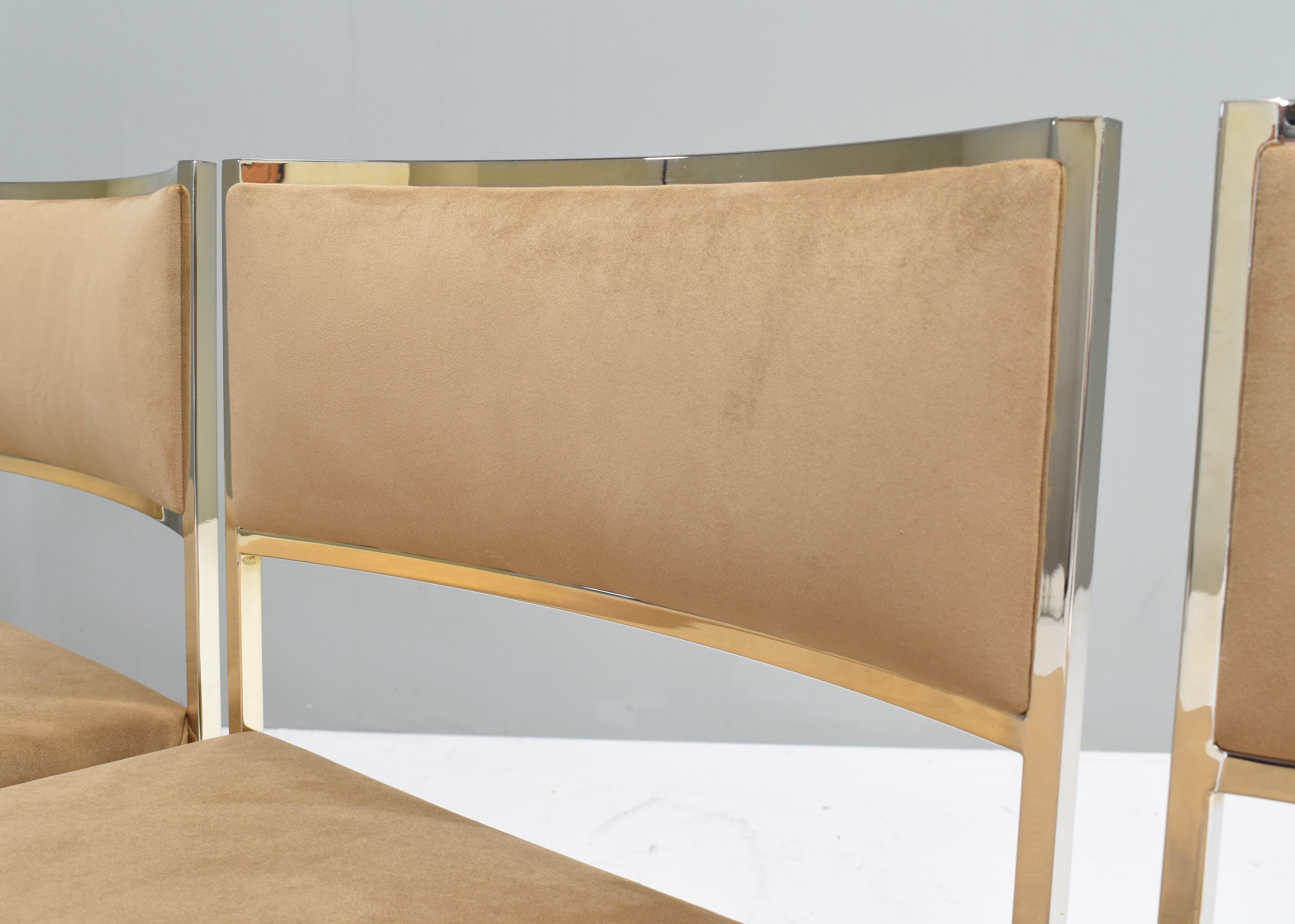 6x Willy Rizzo dining chairs Gold-plated New Velvet, Italy, 1970s 7