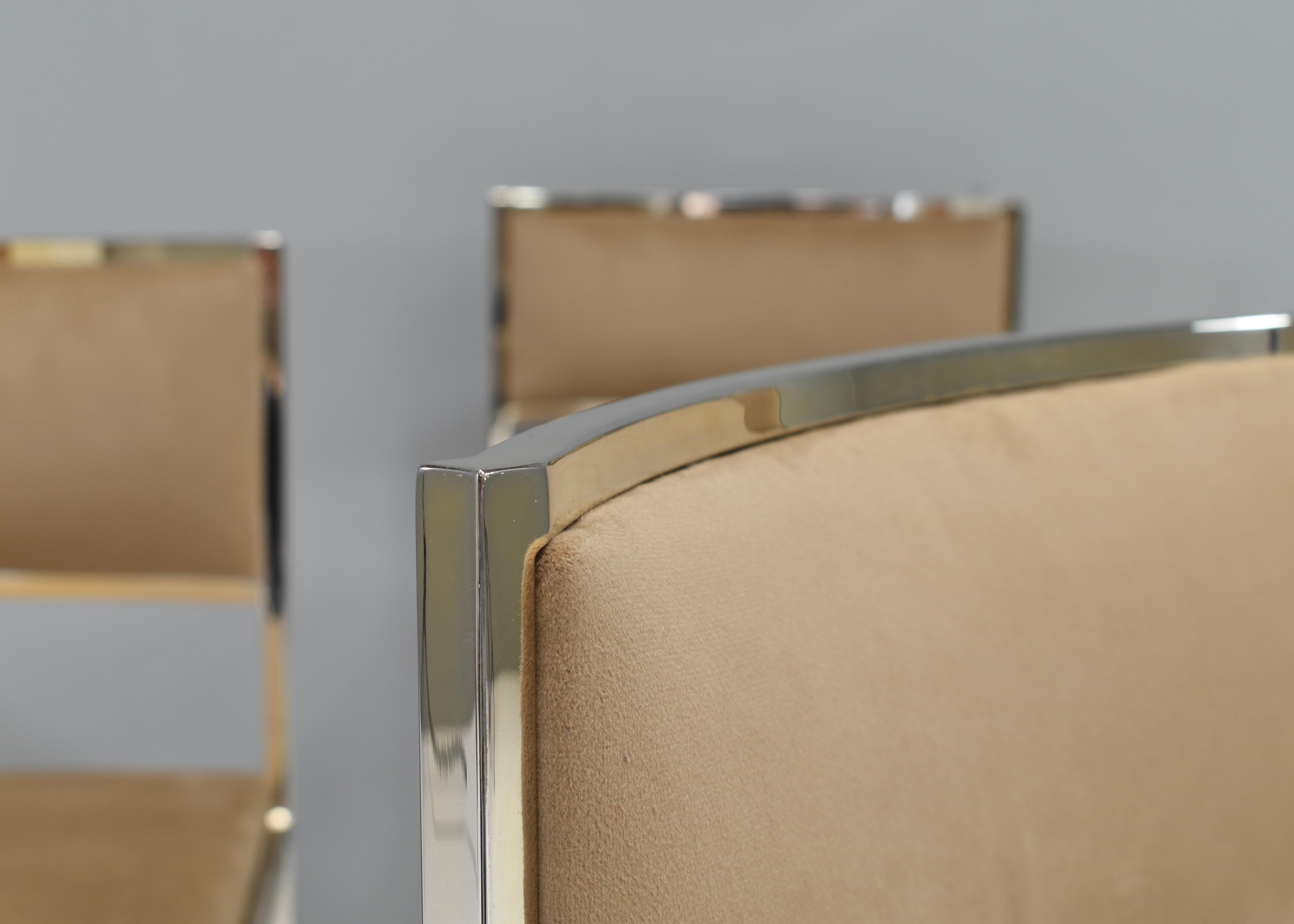 6x Willy Rizzo dining chairs Gold-plated New Velvet, Italy, 1970s 8