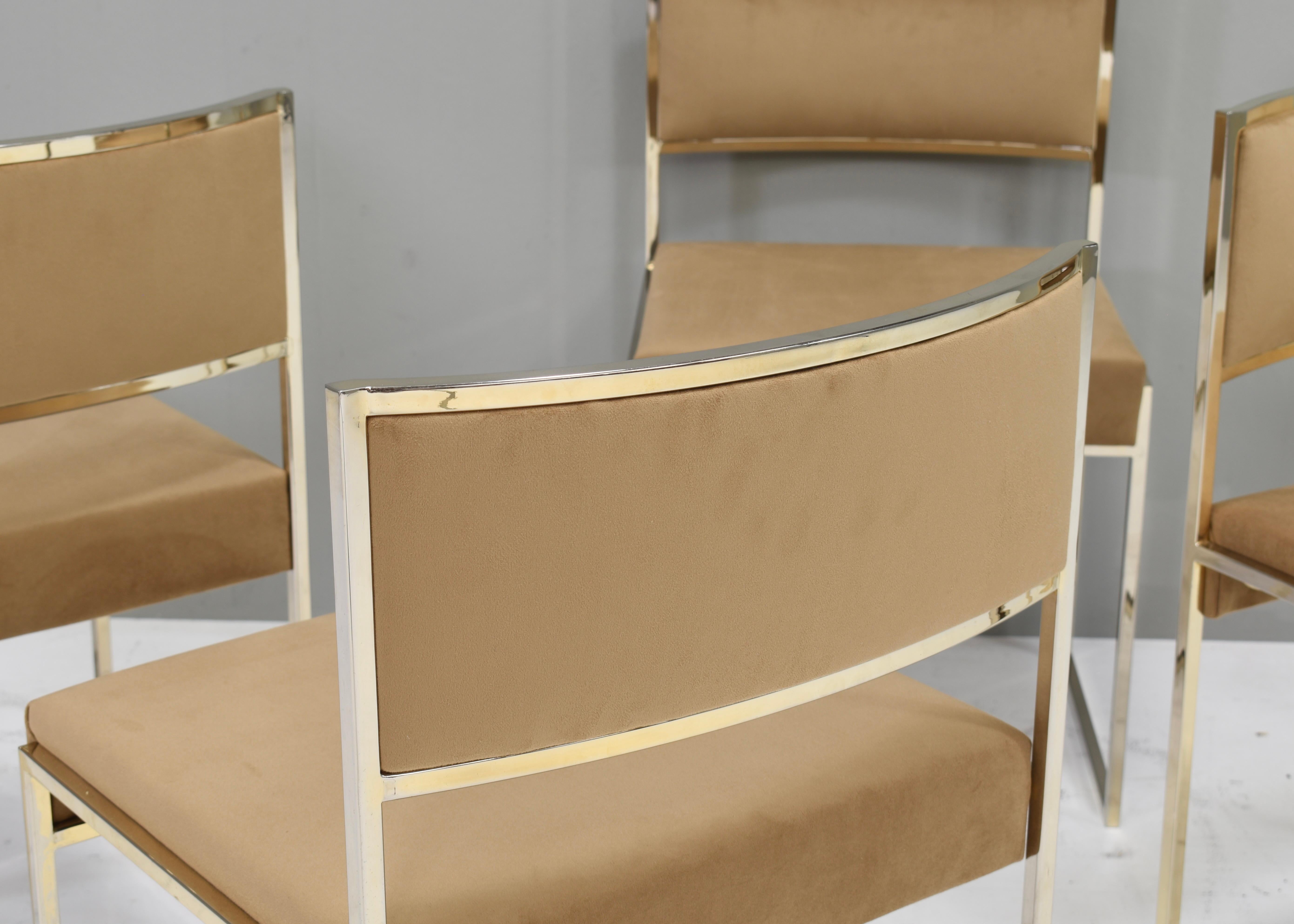 6x Willy Rizzo dining chairs Gold-plated New Velvet, Italy, 1970s 10