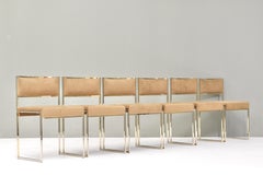 6x Willy Rizzo dining chairs Gold-plated New Velvet, Italy, 1970s