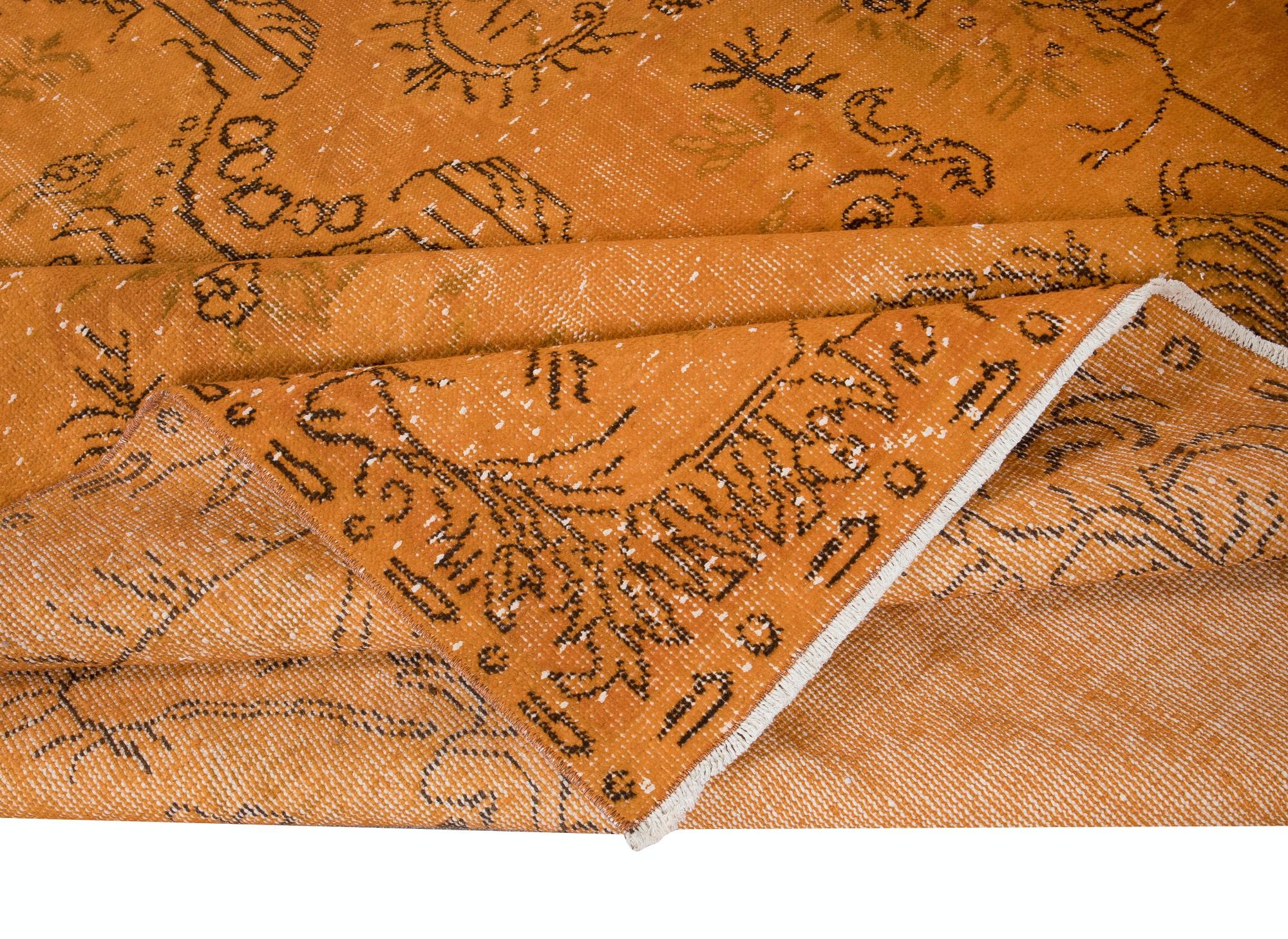 Annodato a mano Tappeto arancione 6x10 Ft di ispirazione Aubusson per interni moderni, fatto a mano in Turchia in vendita
