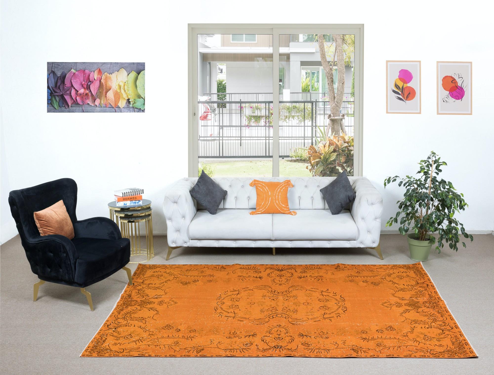 6x10 Ft Aubusson Inspired Orange Rug for Modern Interiors, Handmade in Turkey In Good Condition For Sale In Philadelphia, PA