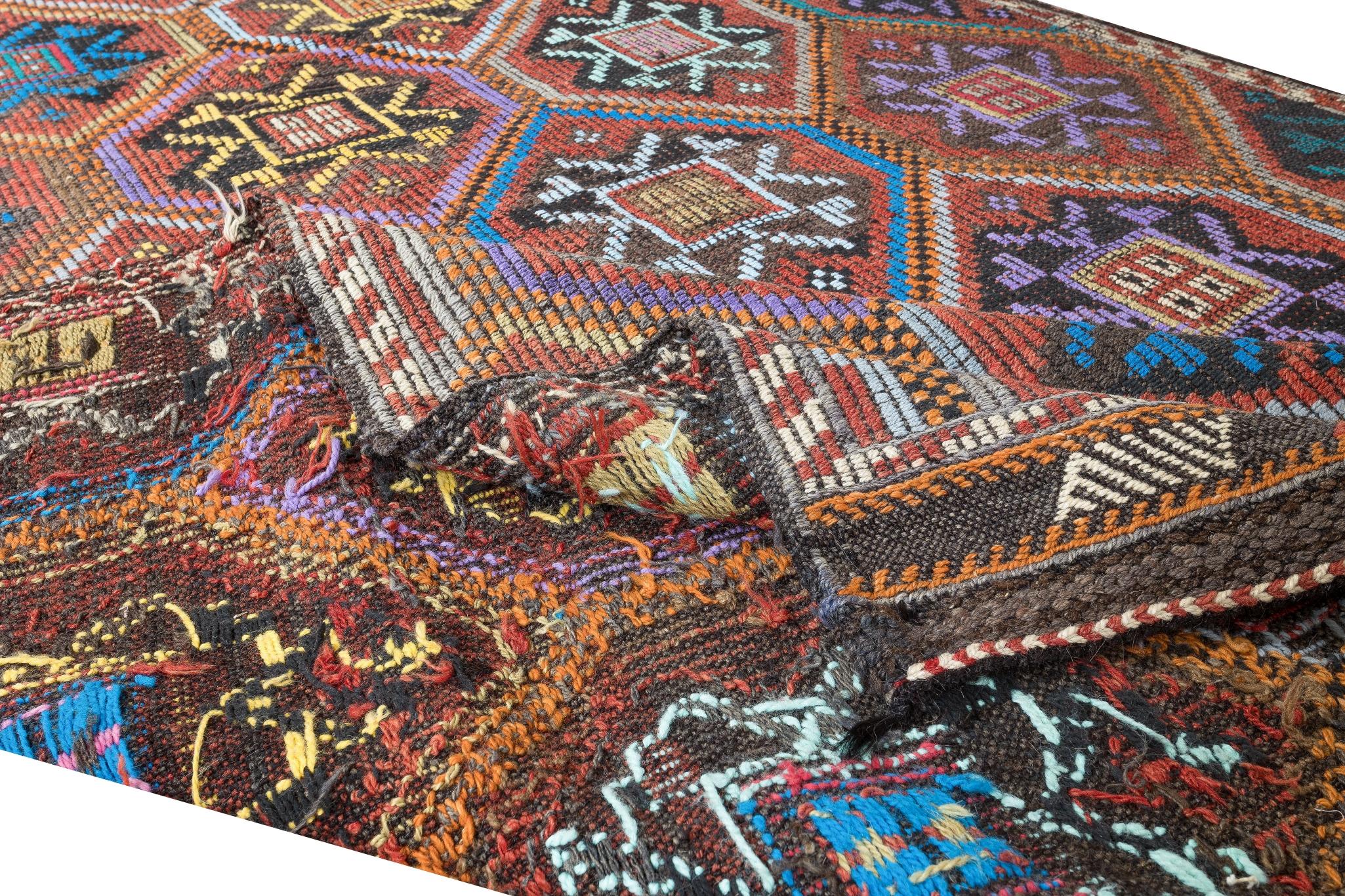 Hand-Woven 6x10 ft Colorful Handmade Turkish Jajim Kilim, Unique Embroidered Rug, 100% Wool For Sale