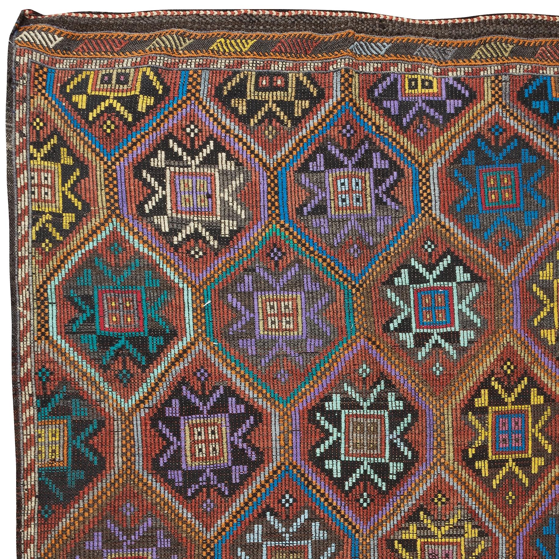 Tissé à la main 6x10 ft Colorful Handmade Turkish Jajim Kilim, Unique Embroidered Rug, 100% Wool en vente