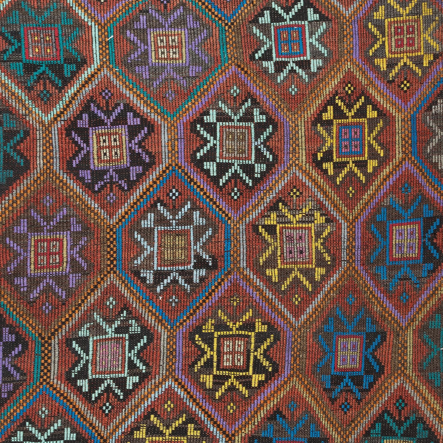 20th Century 6x10 ft Colorful Handmade Turkish Jajim Kilim, Unique Embroidered Rug, 100% Wool For Sale