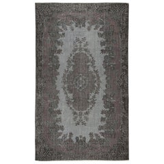 Tappeto decorativo in lana 6x10 Ft in grigio e nero, fatto a mano in Turchia