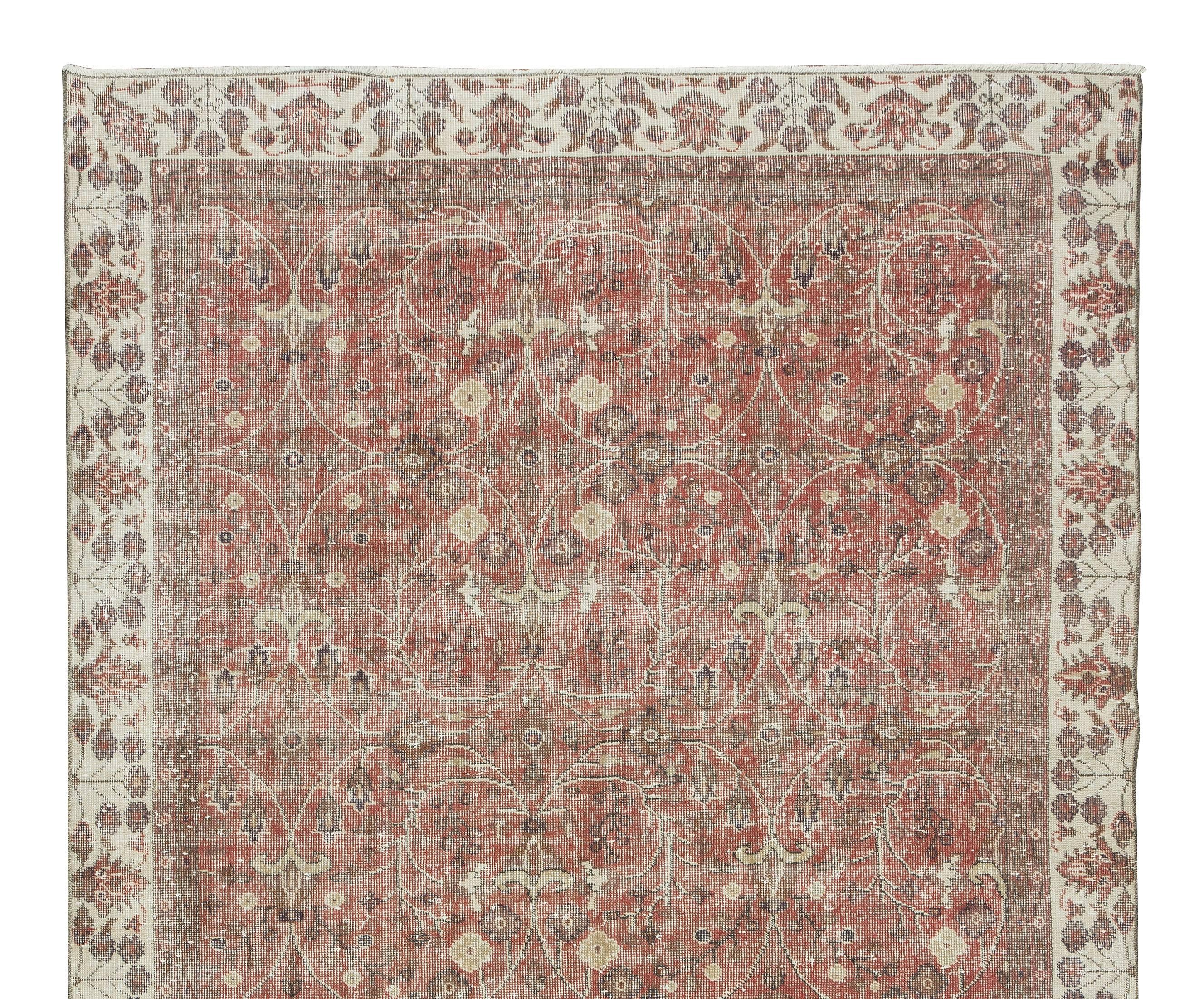 Hand-Knotted 6x10 Ft Floral Pattern Floor Covering, Vintage Handmade Turkish Wool Area Rug For Sale