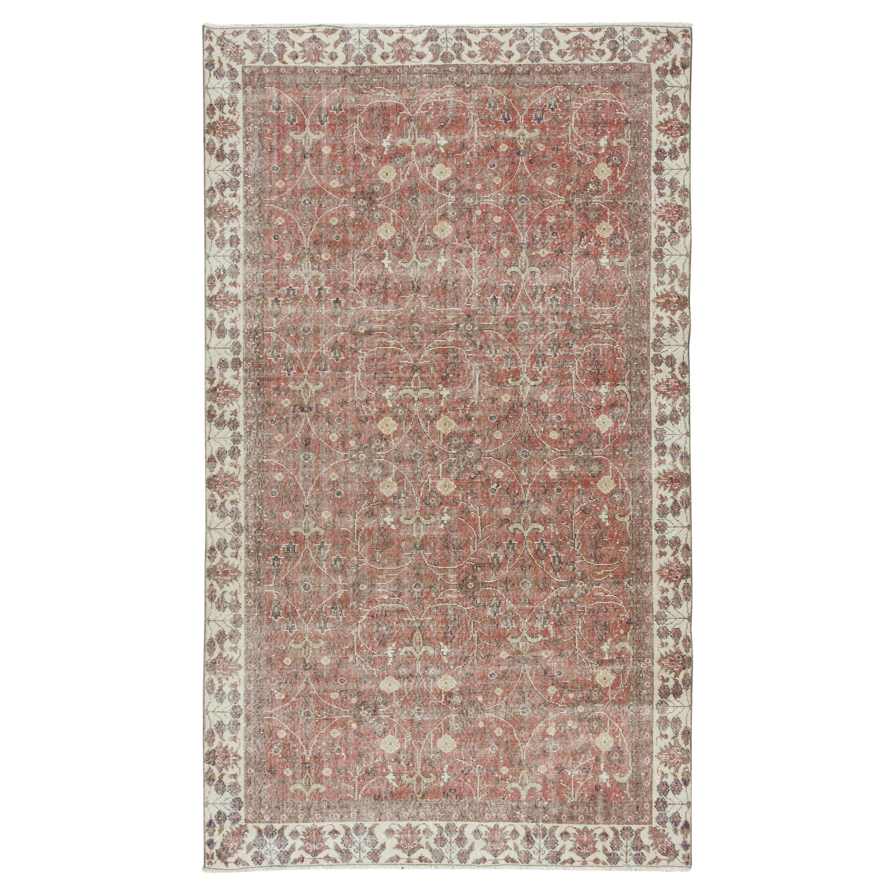 6x10 Ft Floral Pattern Floor Covering, Vintage Handmade Turkish Wool Area Rug For Sale