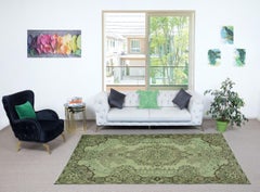 Tappeto di lana turca fatto a mano da 6x10 Ft di colore verde per l'arredamento del soggiorno moderno