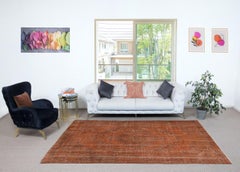 6x10 Ft Handmade Bohemian Style Wool Area Rug. Modern Orange Color Rug