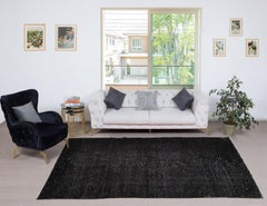 6x10 Ft Handmade Turkish Rug. Vintage Black Redyed Carpet for Living Room