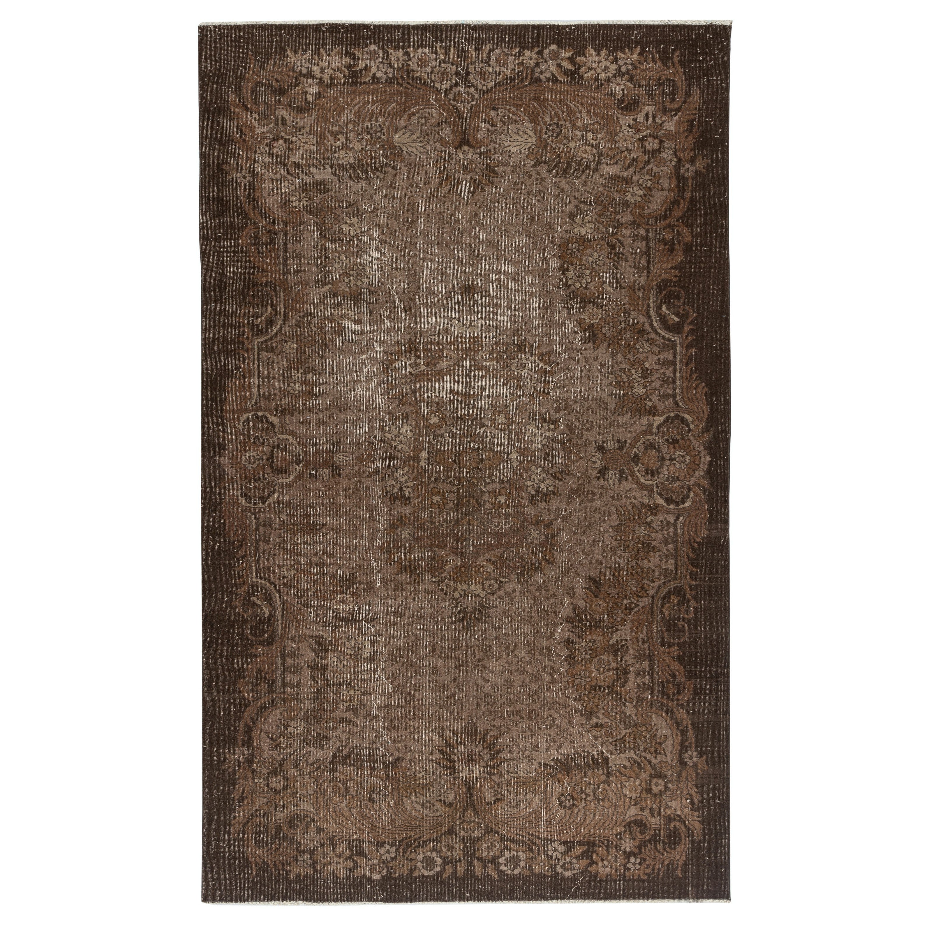 Handgefertigter türkischer Teppich 6x10 Ft. Brauner, rotgefärbter Vintage-Teppich für das Wohnzimmer