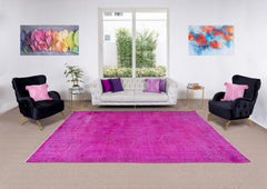 6x10 Ft Handmade Turkish Vintage Rug in Hot Pink, Modern Wool & Cotton Carpet