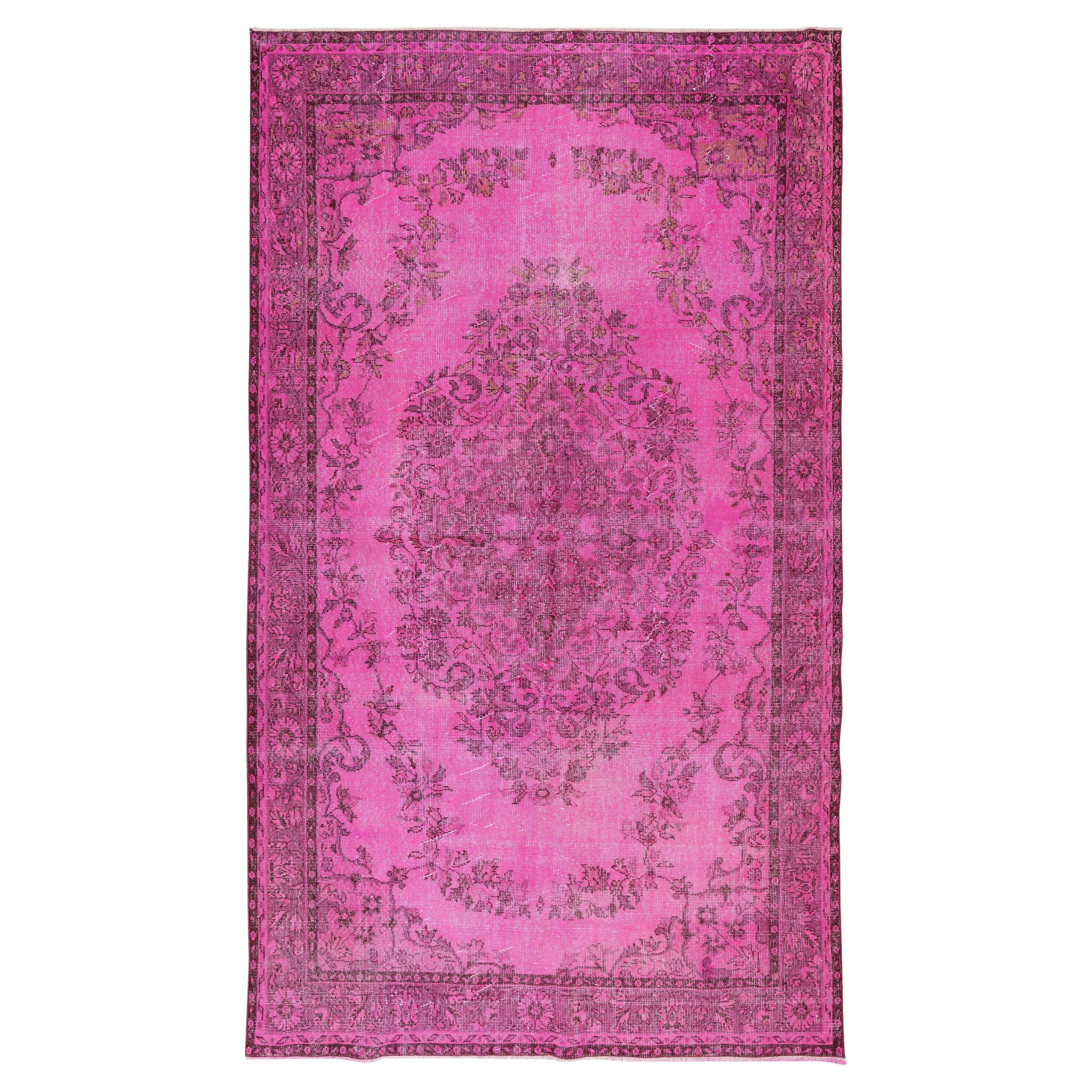 Modern Handmade Turkish Vintage Area Rug in Pink for Living Room Decor