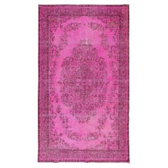 Alfombra turca vintage moderna hecha a mano de color rosa para decorar el salón