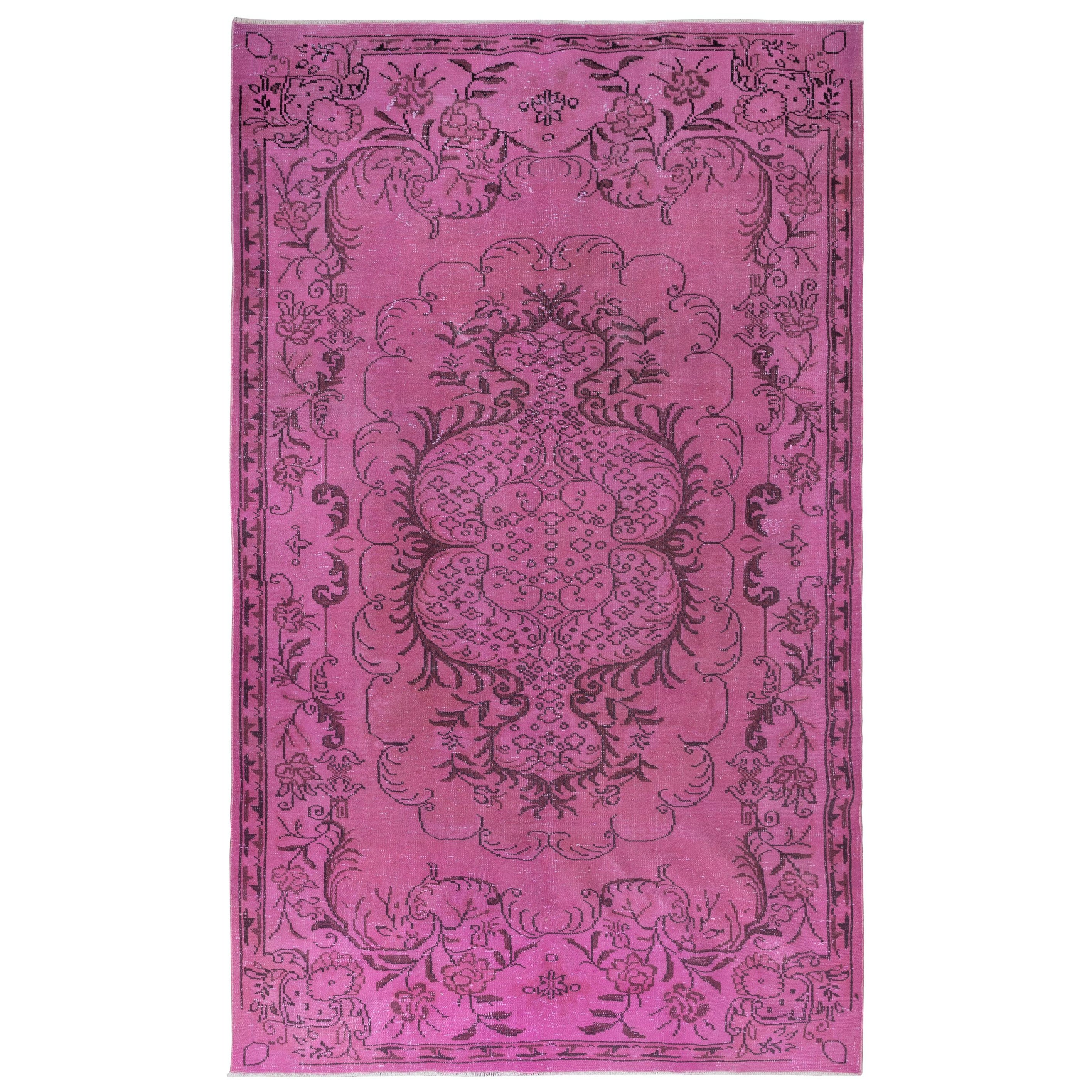 Alfombra de diseño medallón moderno de 6x10 pies en rosa, tejida y anudada a mano en Turquía
