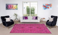 Handgefertigter türkischer Teppich, moderner Teppich für Esszimmer oder Wohnzimmer in Rosa