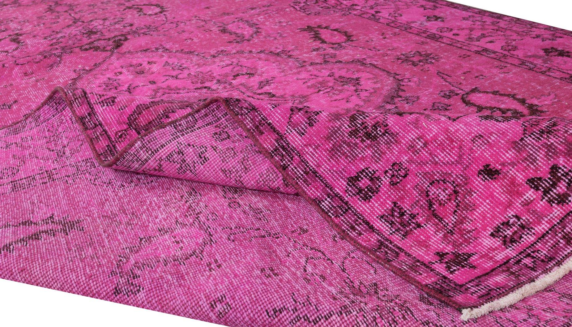 Hand-Knotted Pink Handmade Turkish Carpet, Modern Rug for Dining Room or Living Room For Sale