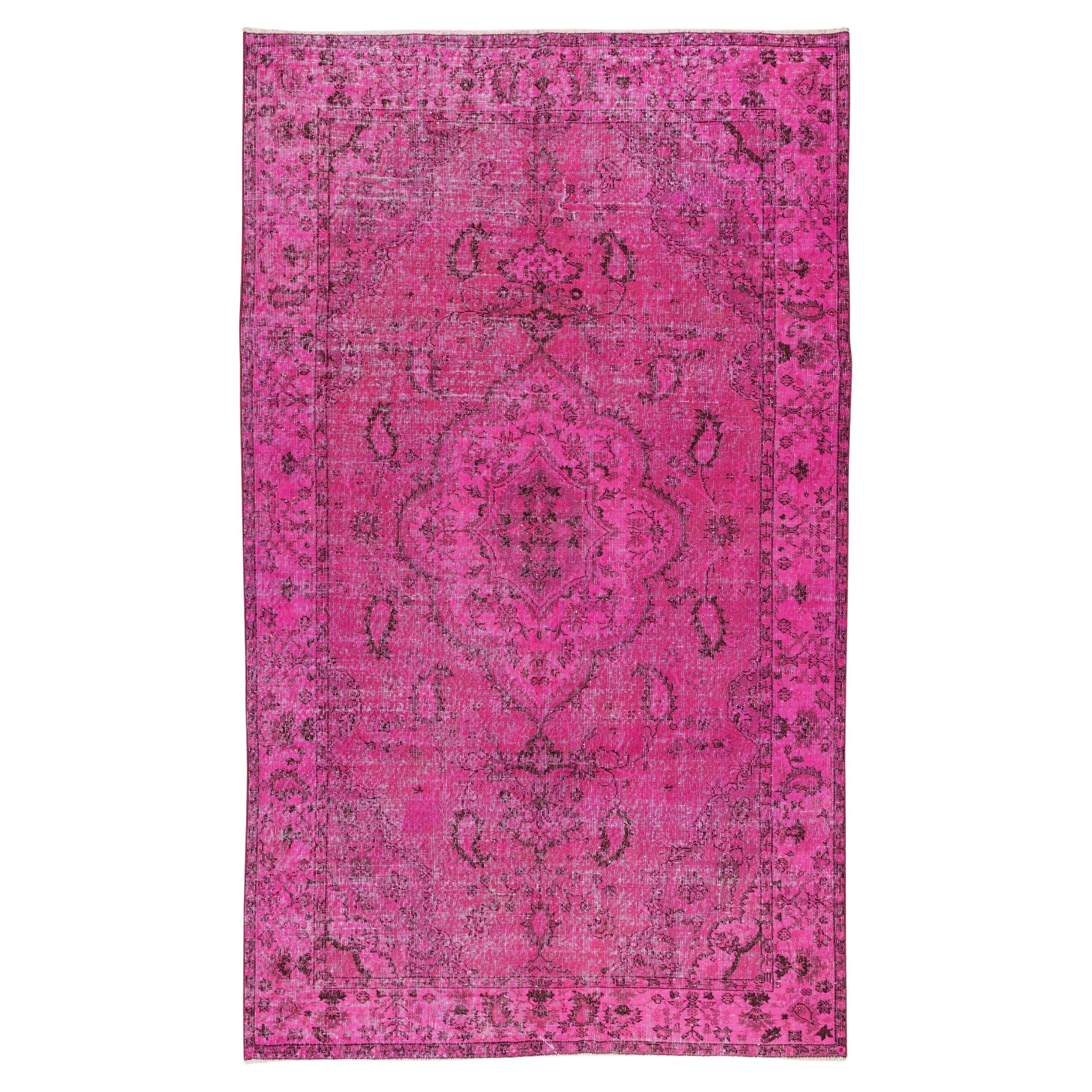 Pink Handmade Turkish Carpet, Modern Rug for Dining Room or Living Room For Sale