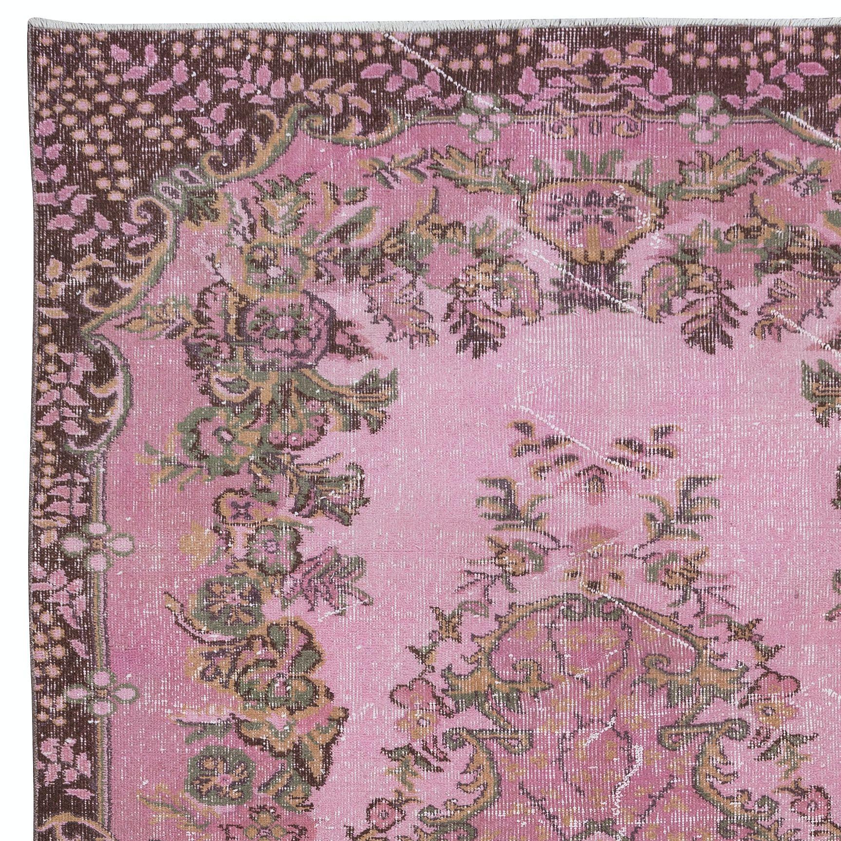 Turkish 6x10 Ft Rose Pink Handmade Wool Area Rug from Turkey, Great 4 Modern Interiors For Sale