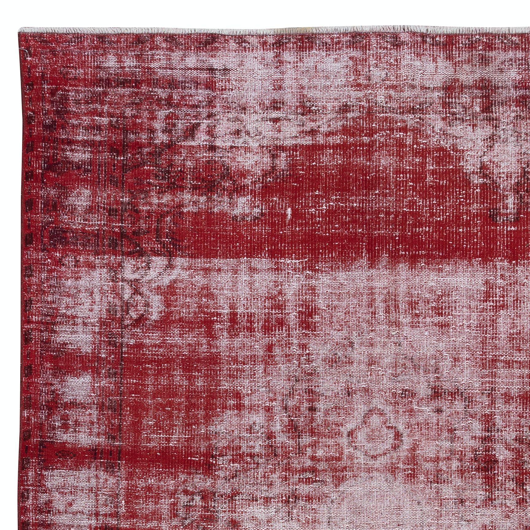 Hand-Knotted 6x10 Ft Shabby Chic Turkish Red Area Rug, Vintage Handmade Distressed Carpet For Sale