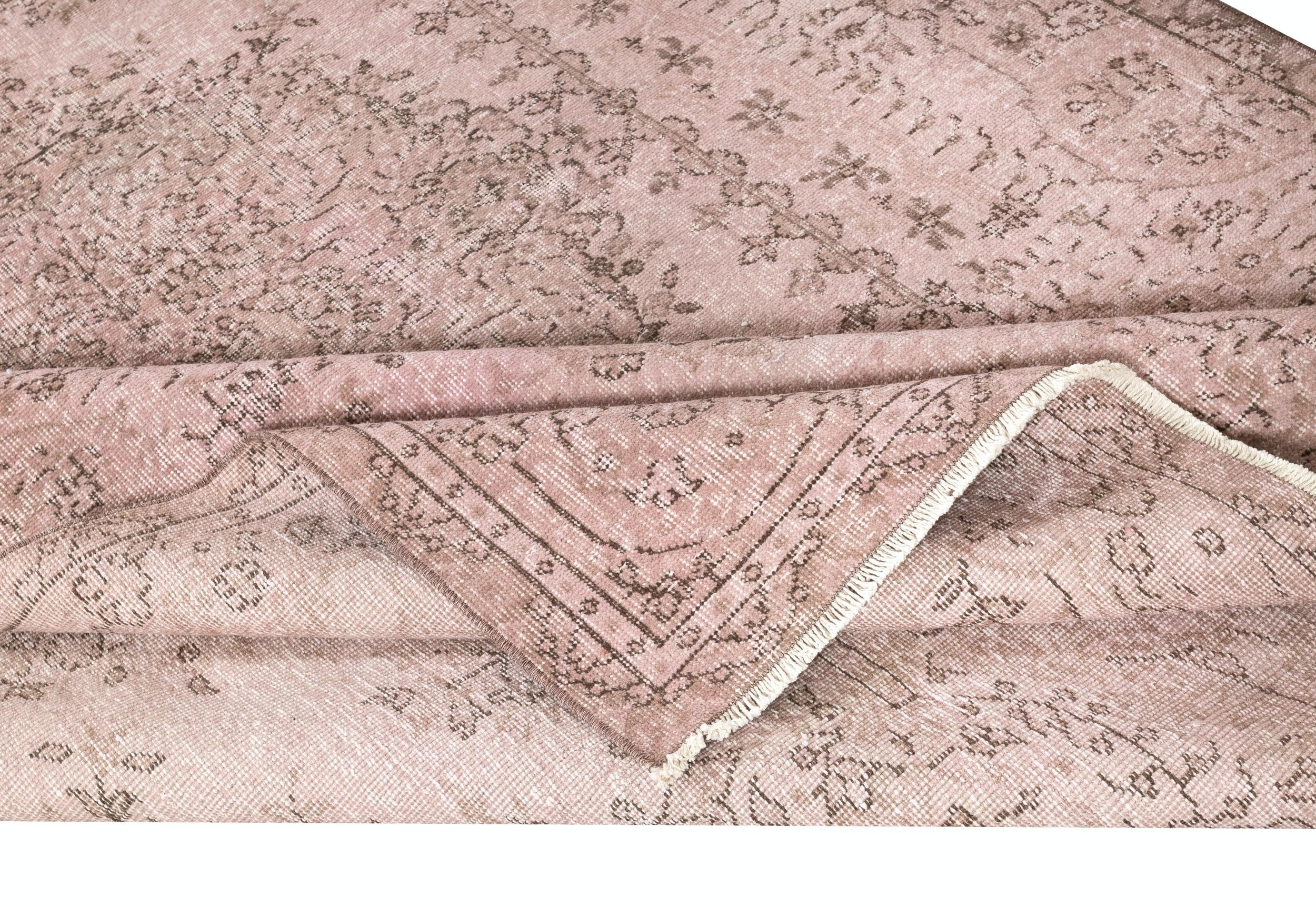 Hand-Knotted 6x10 Ft Vintage Handmade Turkish Rug Over-Dyed in Pink for Modern Interiors For Sale