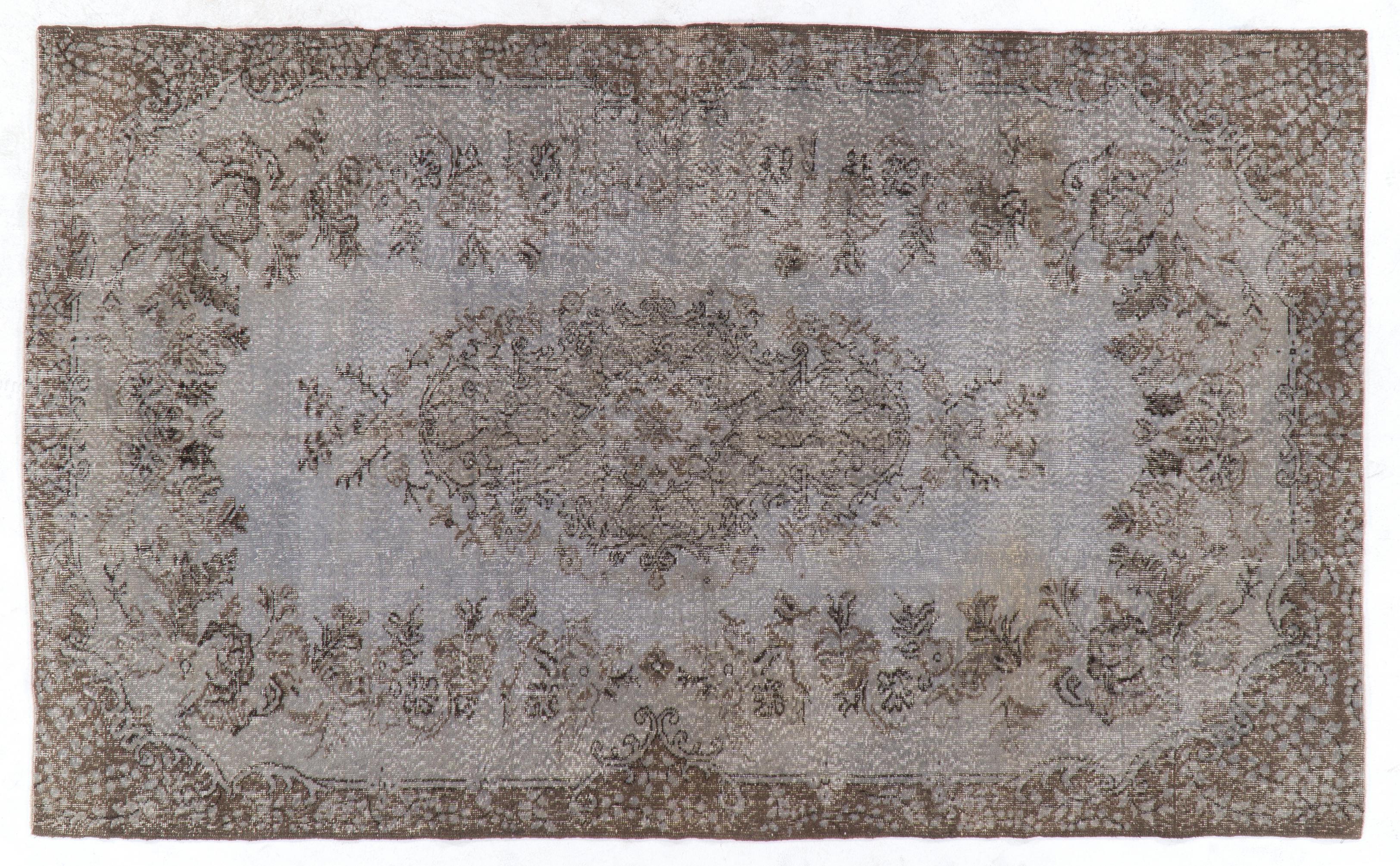 Modern 6x10 Ft Vintage Handmade Anatolian Area Rug Re-Dyed in Gray Color For Sale