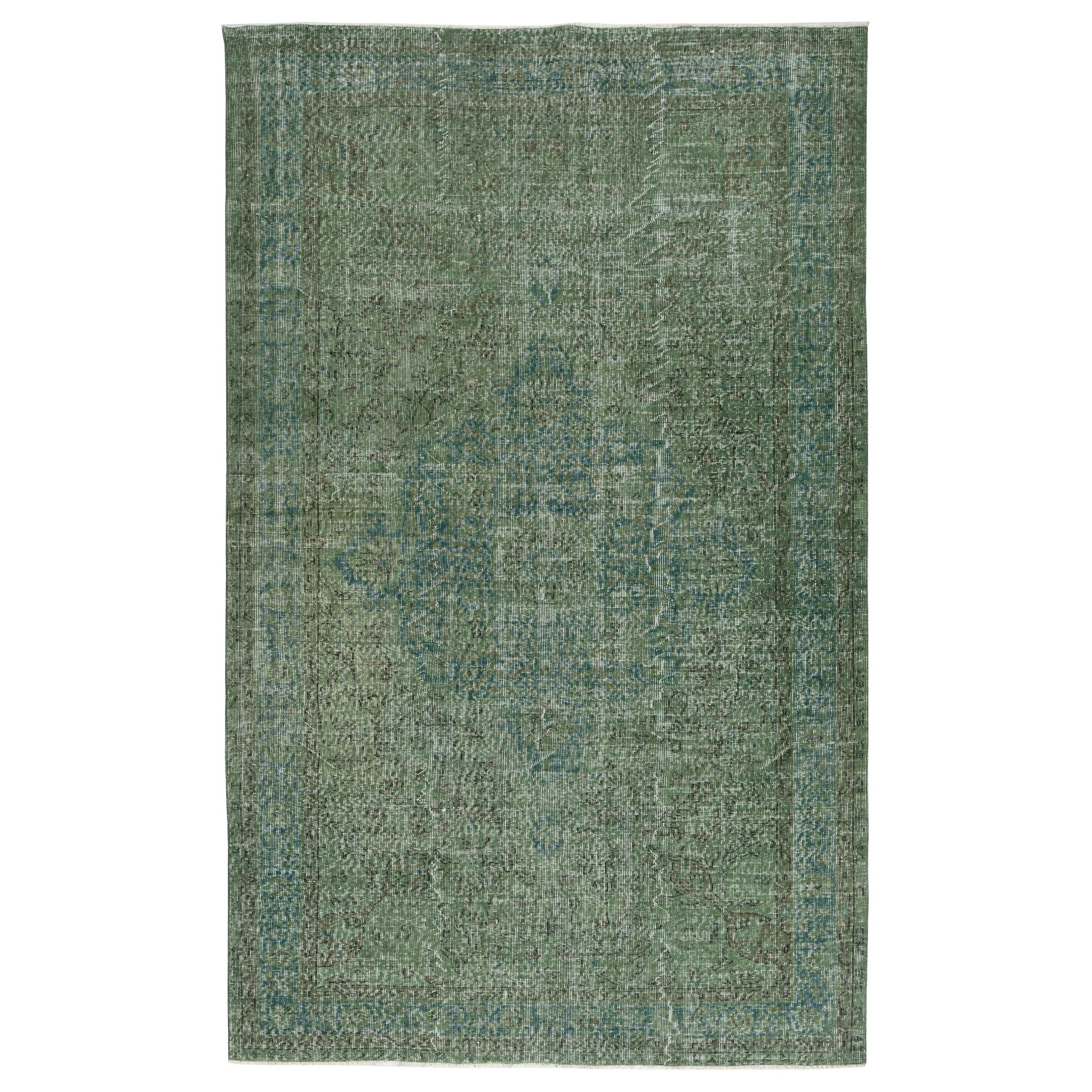 6x10 Ft Vintage Handmade Türkische Wolle Teppich Redyed in Grün für moderne Interieurs