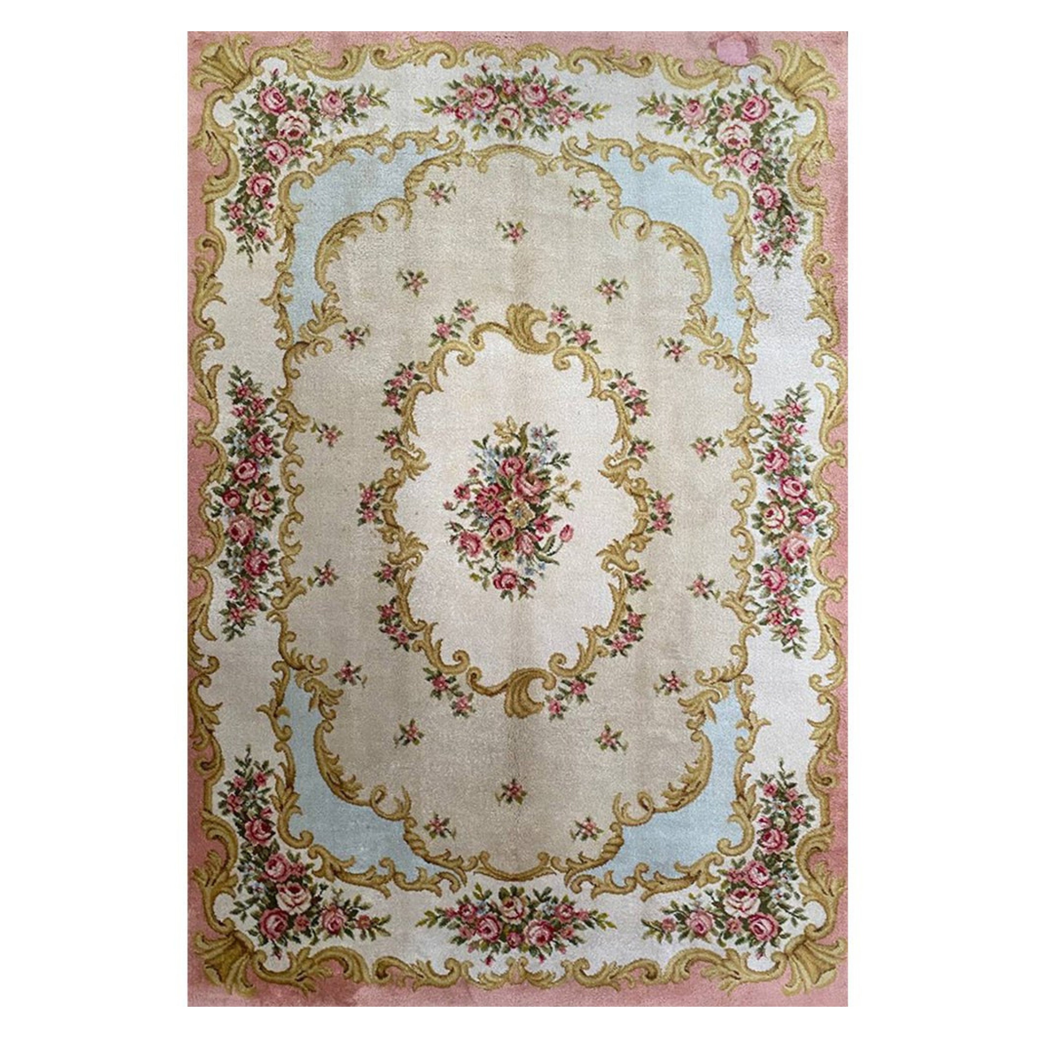 6x10 Hand Knotted Antique Savonnerie Area Rug with Elegant Floral Design