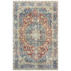 6x10 Hand Knotted Antique Tabriz Wool Area Rug with Medallion Design