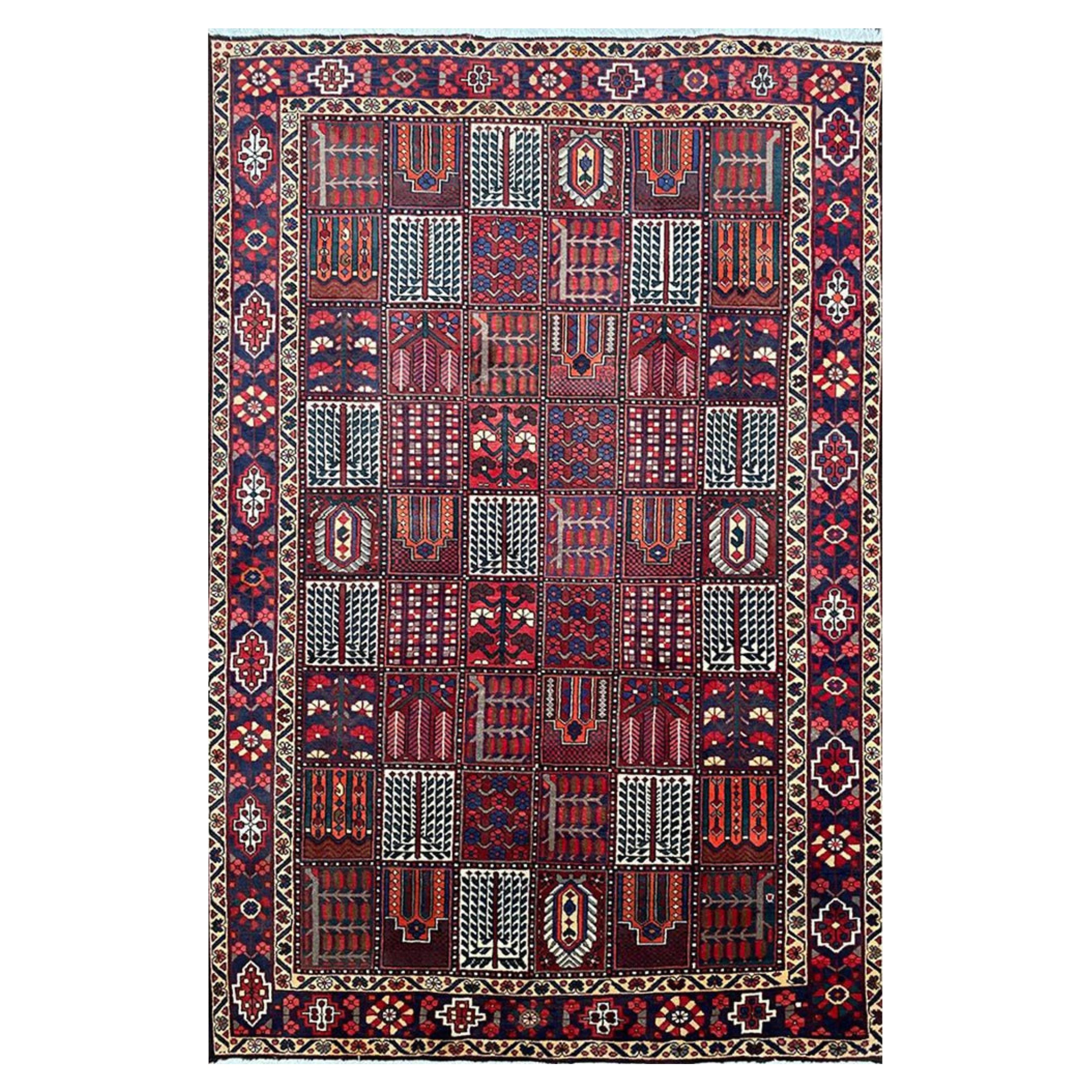 6x10 Hand-Knotted Old Bakhtiari Wool Area Rug with Geometric Pattern For Sale