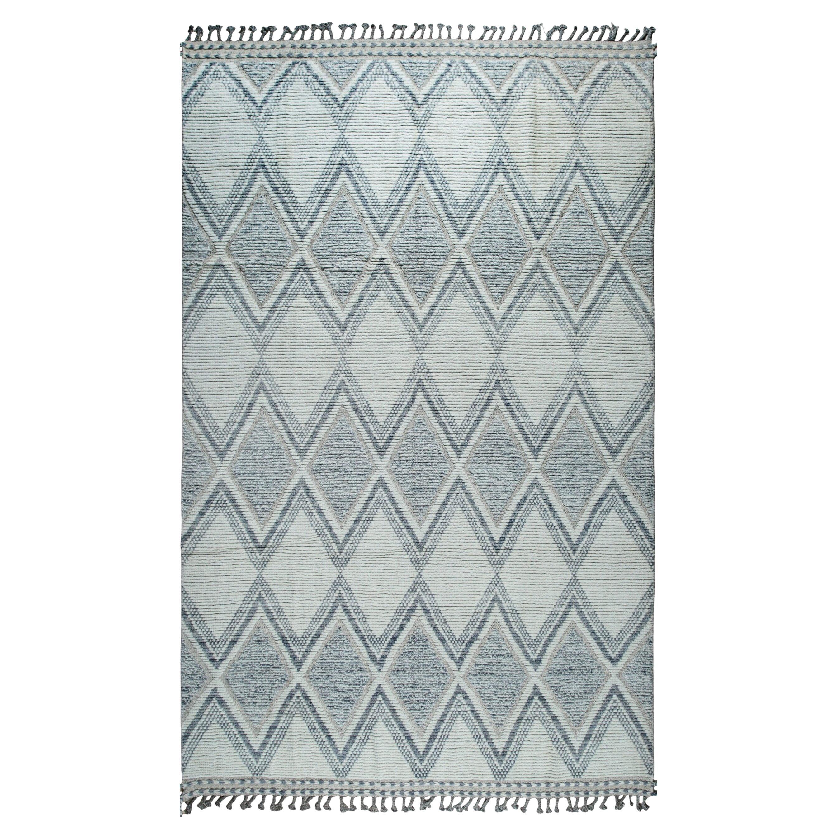 6x10 Ivory Hand-Knotted Wool Diamond Trellis Geometric Modern Carpet Rug