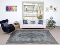 6x10.2 Ft Decorative Vintage Handmade Turkish Wool Area Rug Overdyed in Blue