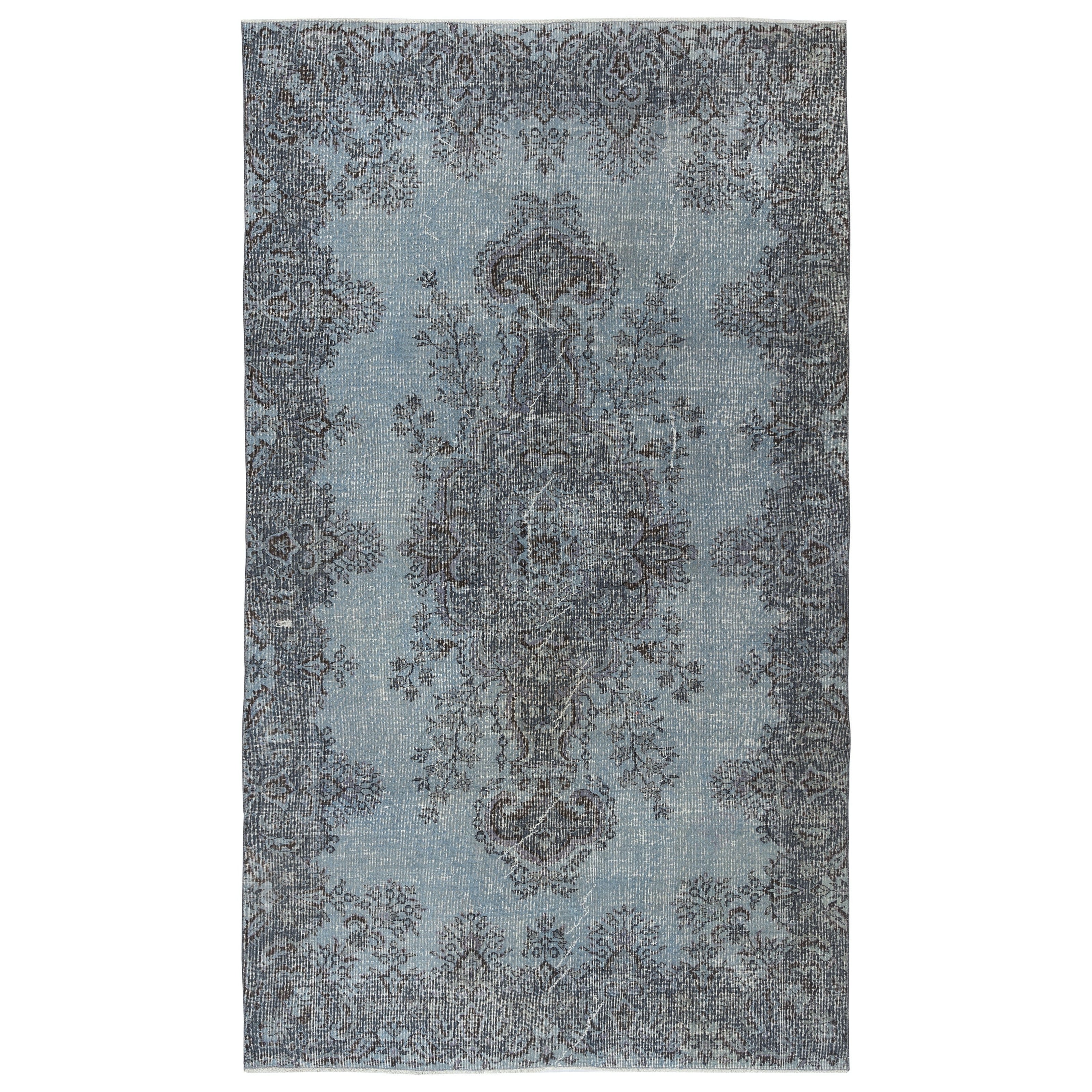 6x10.2 Ft Dekorative Vintage Handmade Türkische Wolle Bereich Teppich Overdyed in Blau