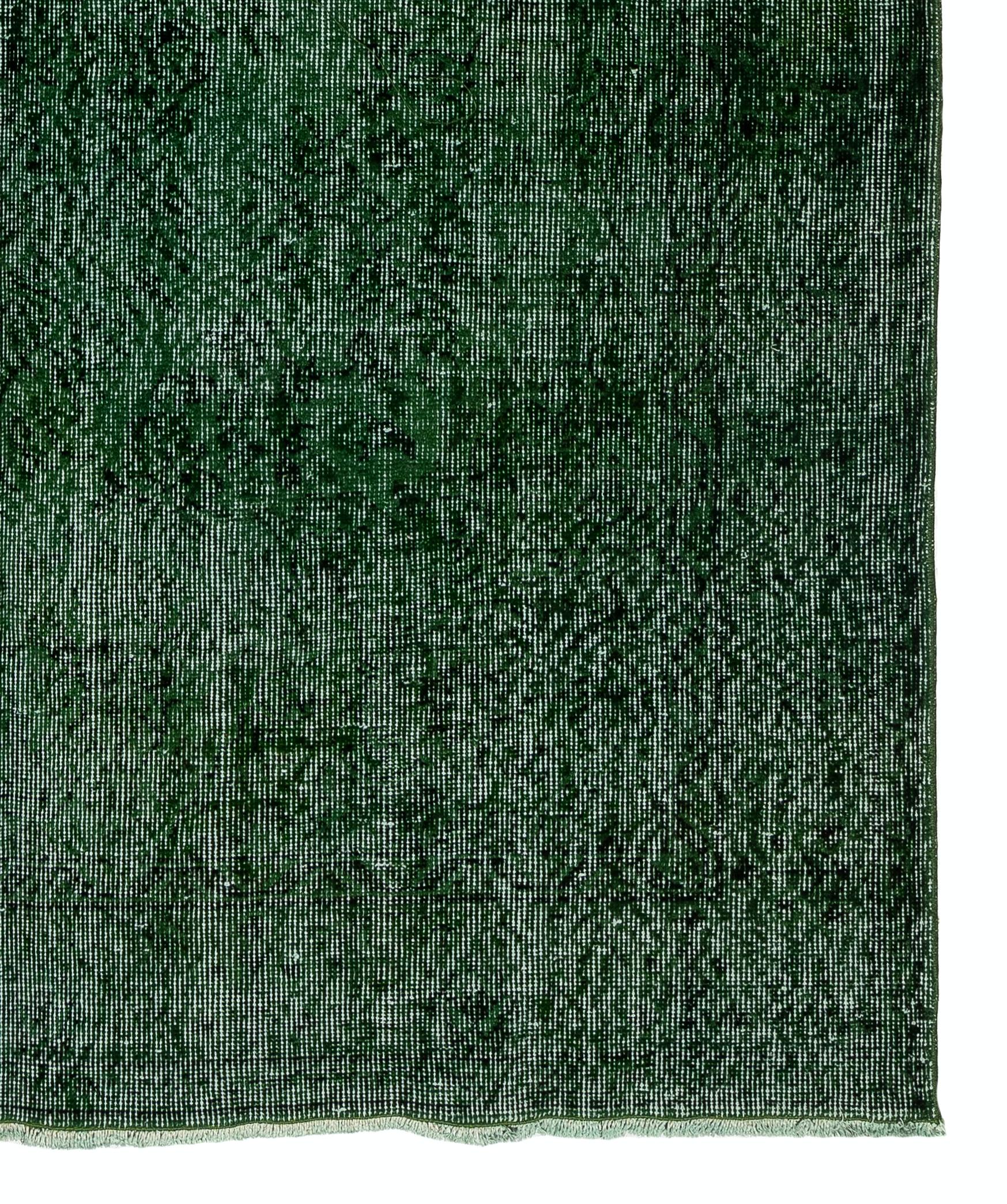 Mid-20th Century 6x10.2 Ft Hand-Knotted Vintage Turkish Rug 4 Modern Interiors Over-Dyed in Green For Sale