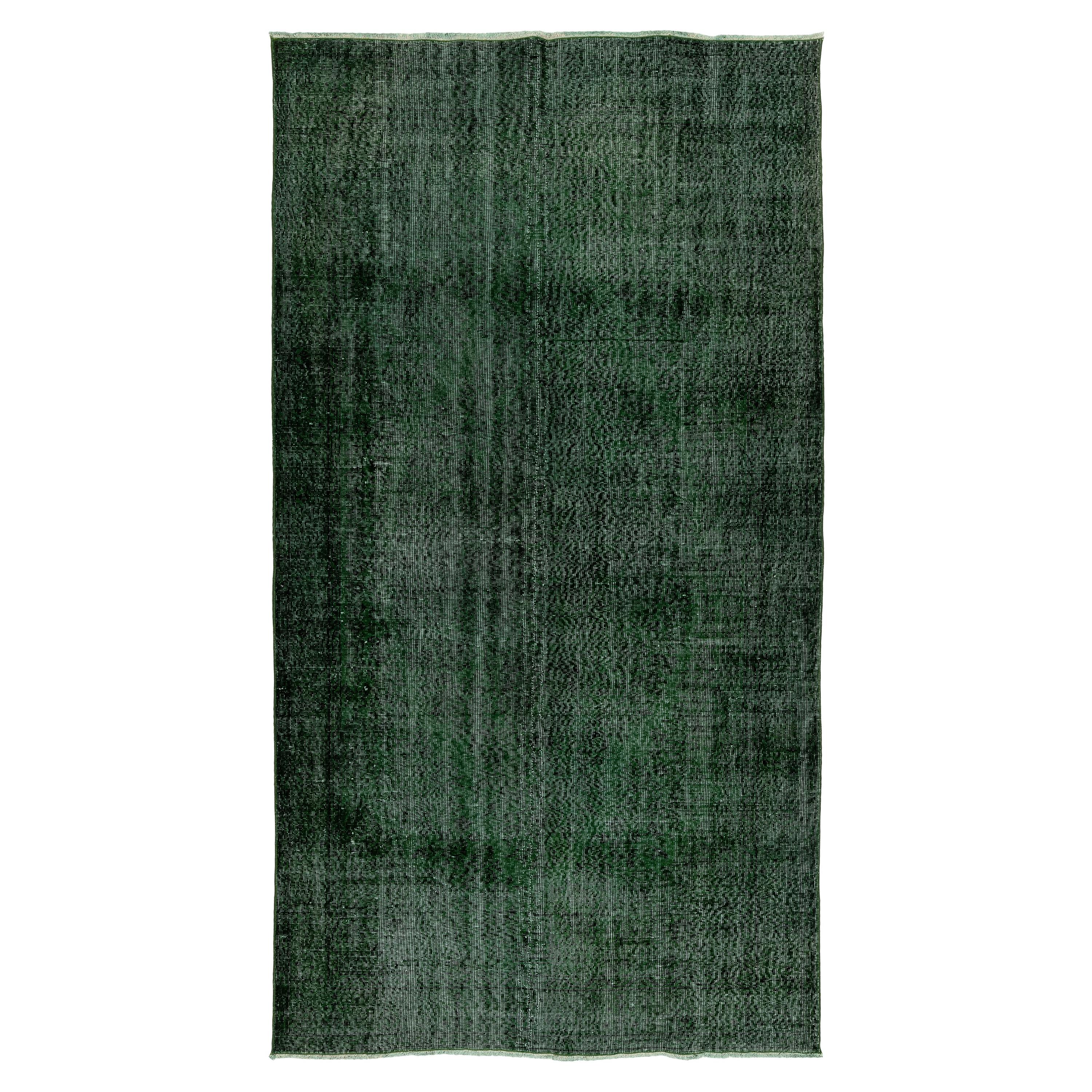 6x10.2 Ft Hand-Knotted Vintage Turkish Rug 4 Modern Interiors Over-Dyed in Green For Sale