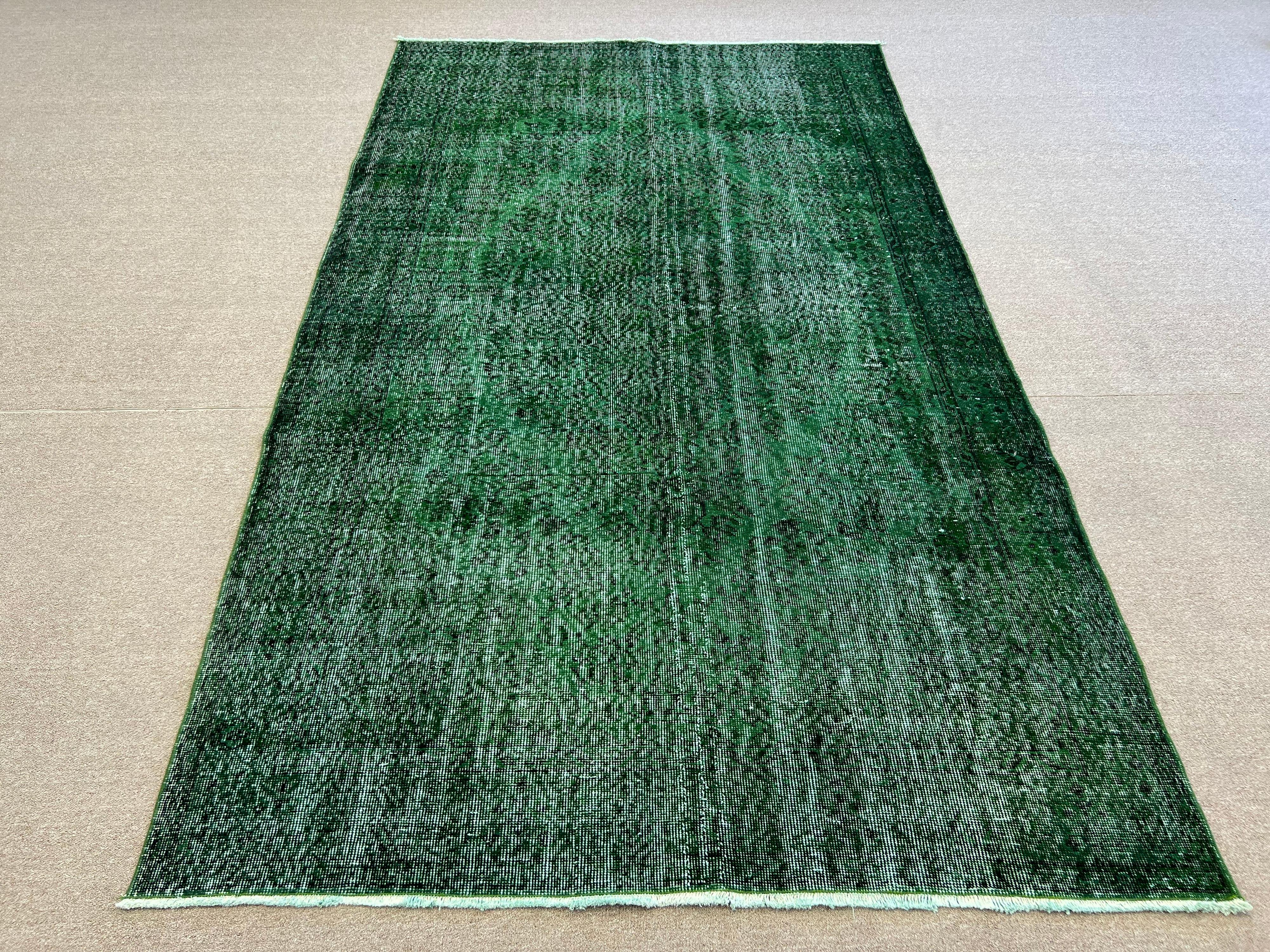 6x10.2 Ft Hand-Knotted Vintage Turkish Rug 4 Modern Interiors Over-Dyed in Green For Sale 2