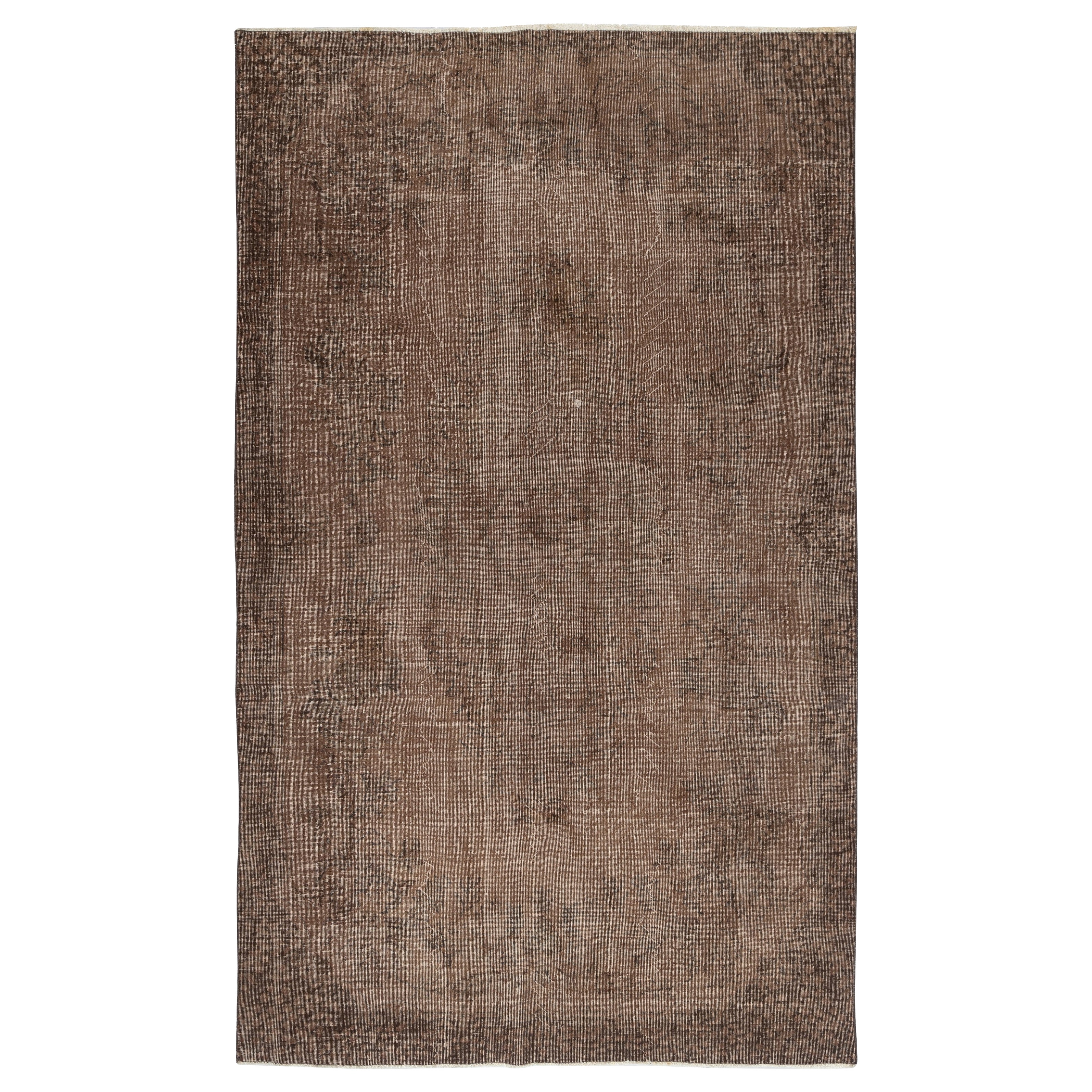 6x10.2 Ft Moderner handgefertigter türkischer Teppich. Brauner Vintage-Teppich für das Wohnzimmer