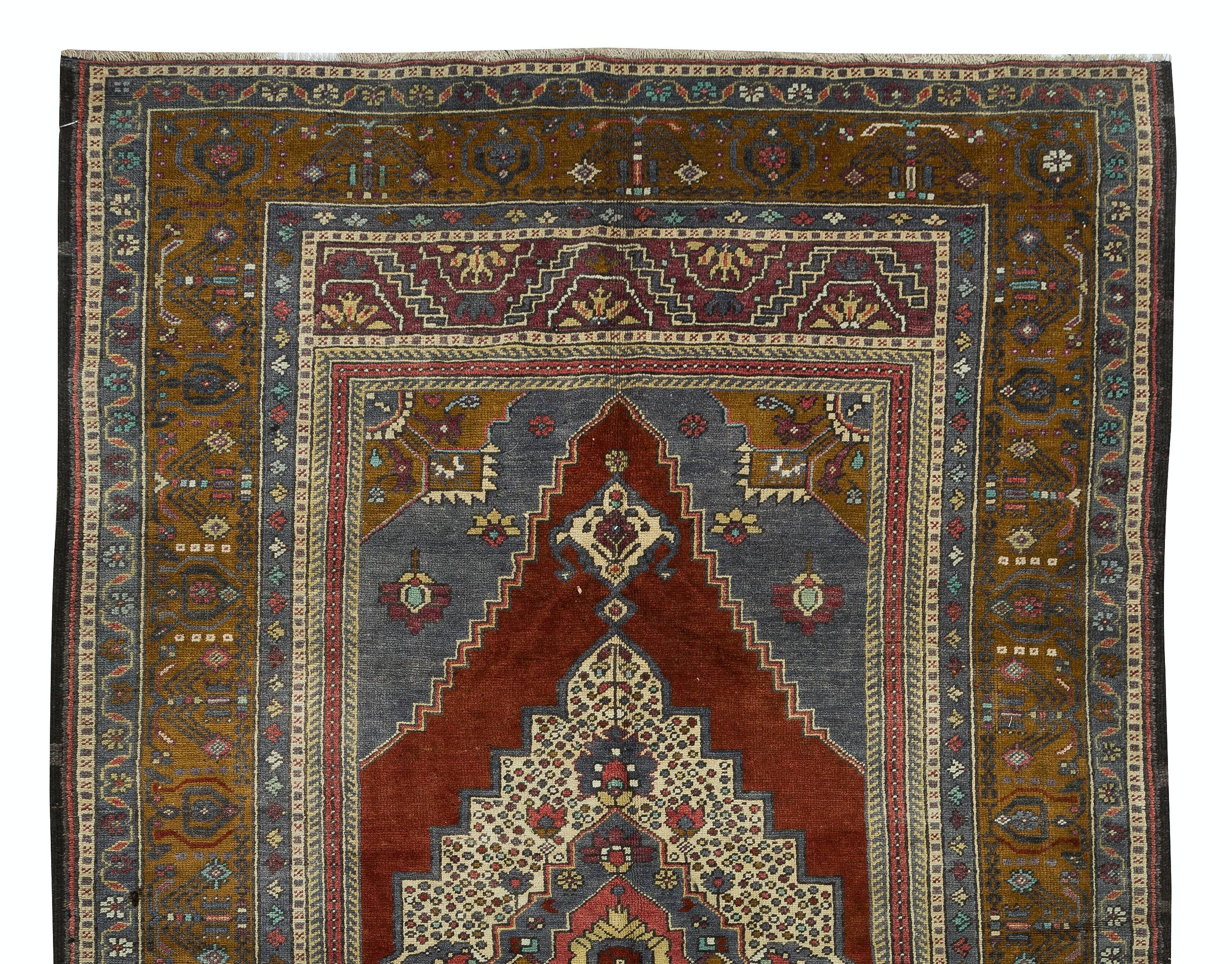 Hand-Knotted 6x10.2 Ft Unique Turkish Village Rug, Ca 1960, Vintage Handmade Oriental Carpet For Sale
