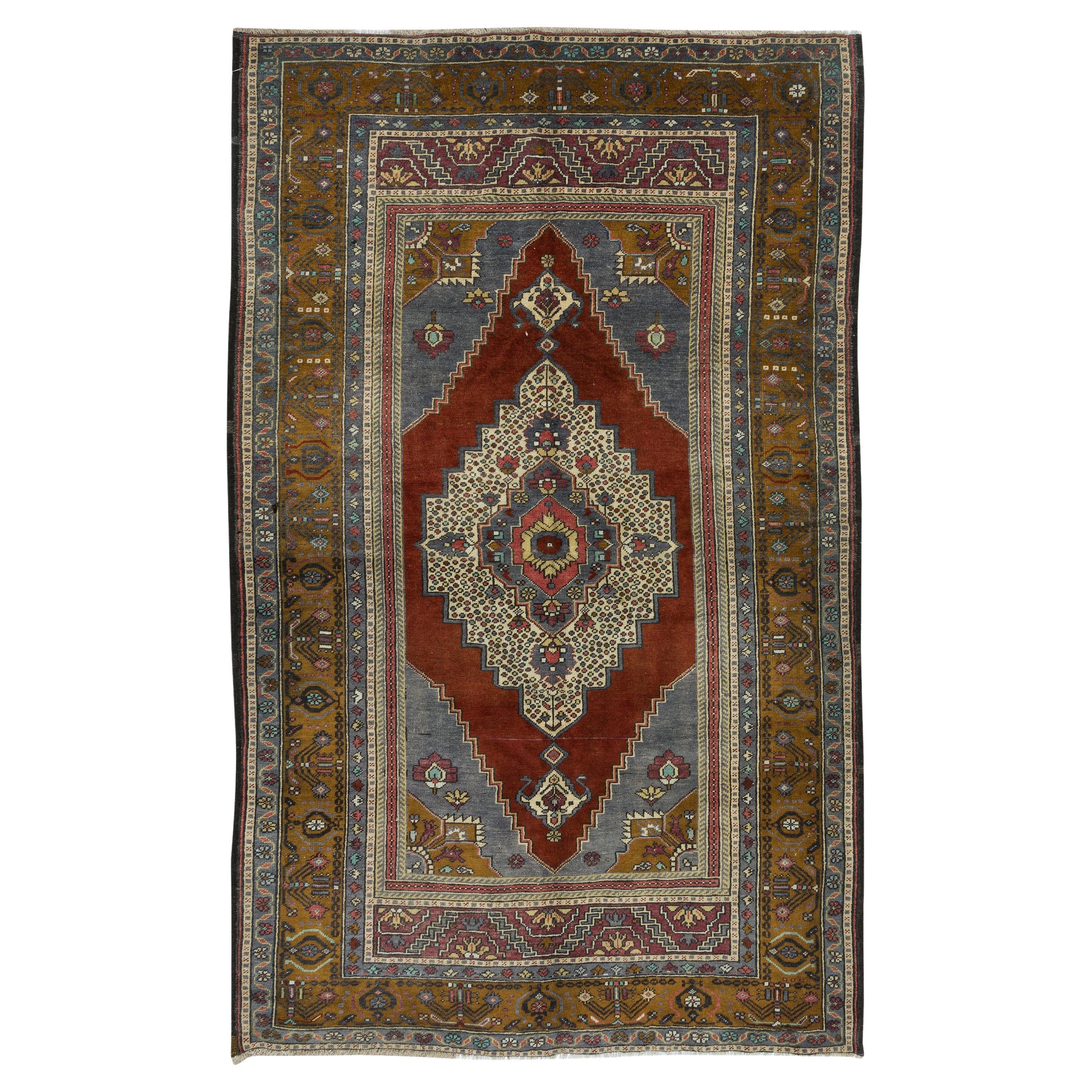 6x10.2 Ft Unique Turkish Village Rug, Ca 1960, Vintage Handmade Oriental Carpet For Sale