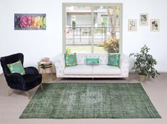 6x10.3 Ft Green Redyed Vintage Turkish Rug. Handmade Carpet for Modern Interiors