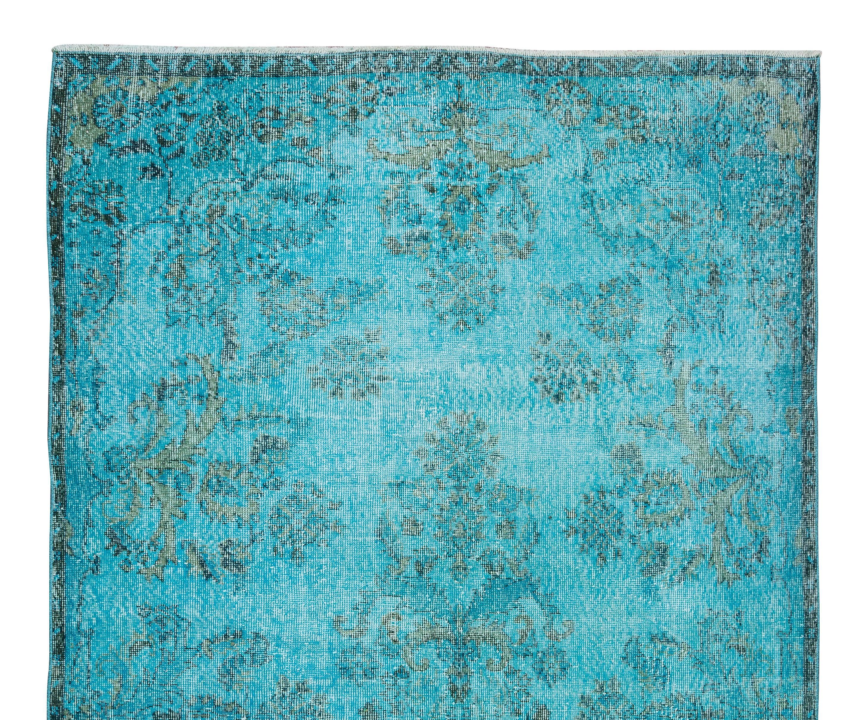 20th Century 6x10.3 Ft Hand-Knotted Vintage Turkish Rug Over-Dyed in Teal for Modern Interior For Sale