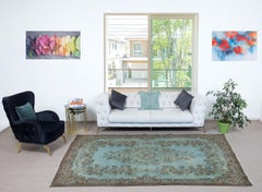 6x10.3 Ft Modern Handmade Blue Color Turkish Wool Area Rug with Medallion Design