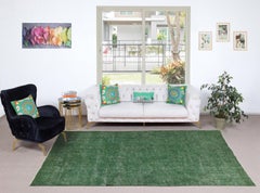 6x10.3 Ft Overdyed Green Wool Rug. Handmade Turkish Vintage Rug for Living Room