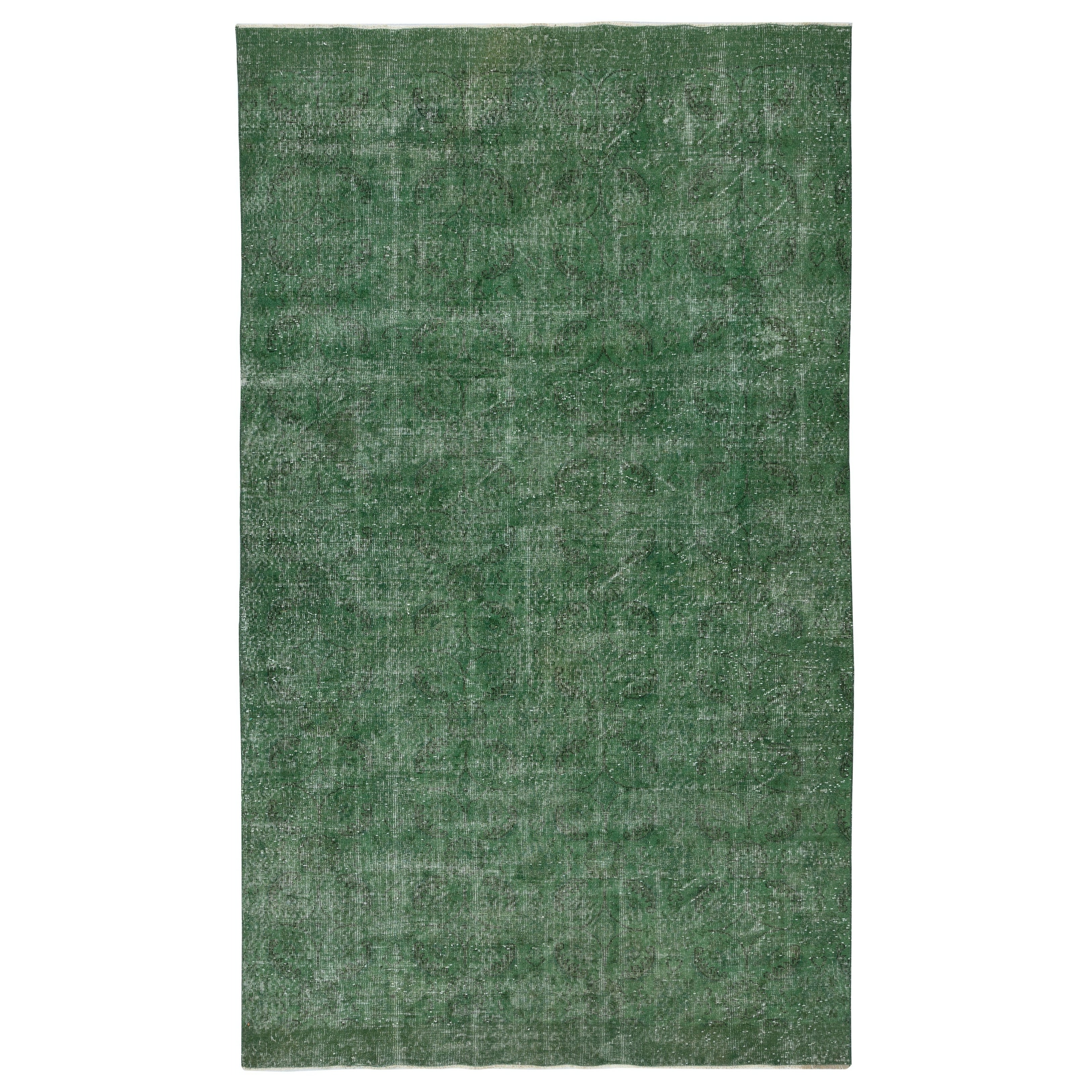 Tappeto in lana verde sovratinto 6x10.3 Ft. Tappeto vintage turco fatto a mano per il soggiorno