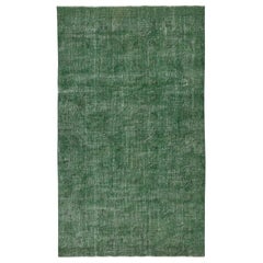 Tappeto in lana verde sovratinto 6x10.3 Ft. Tappeto vintage turco fatto a mano per il soggiorno