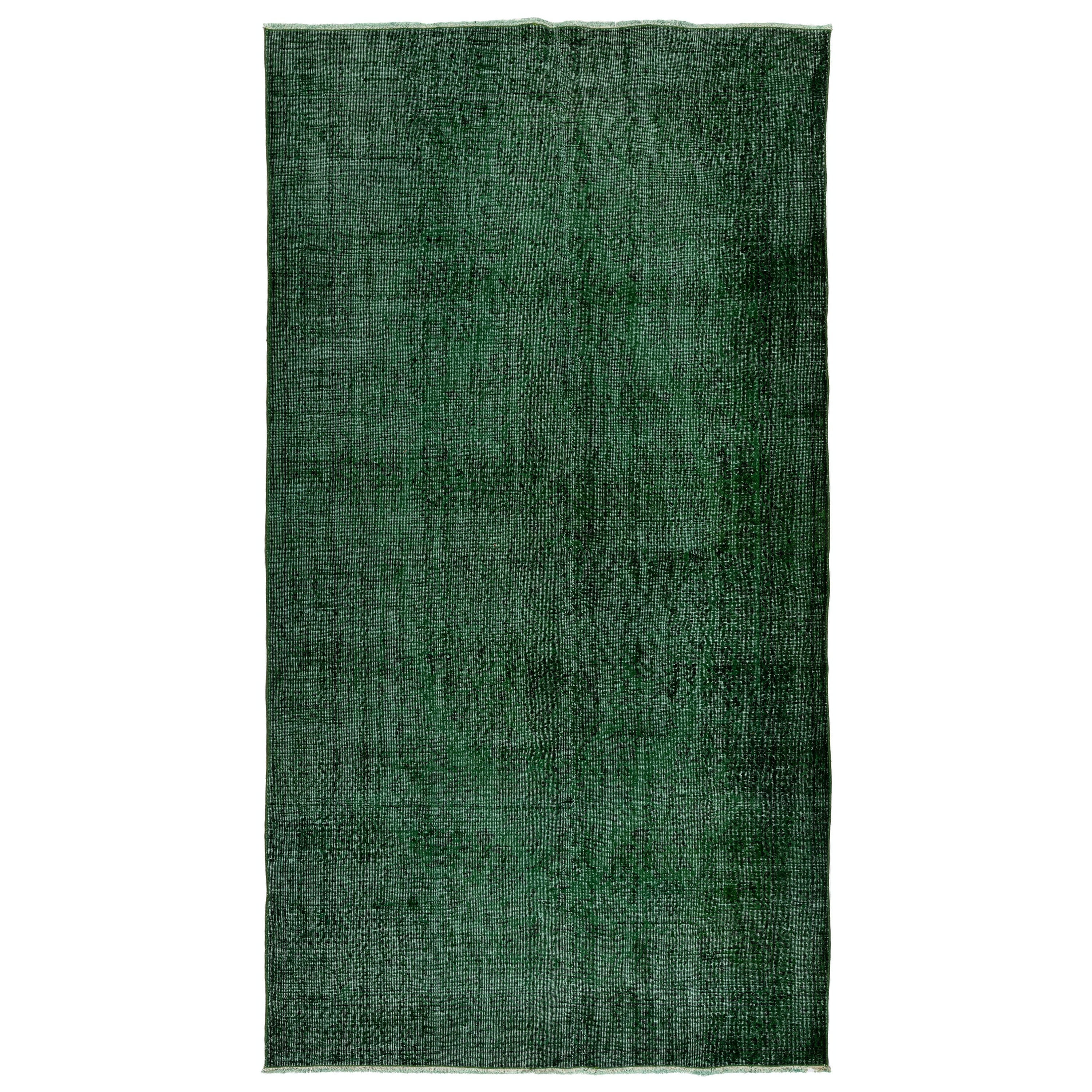 6x10.3 Ft Massivgrüner moderner Teppich, handgefertigter türkischer Teppich, Bodenbeschichtung
