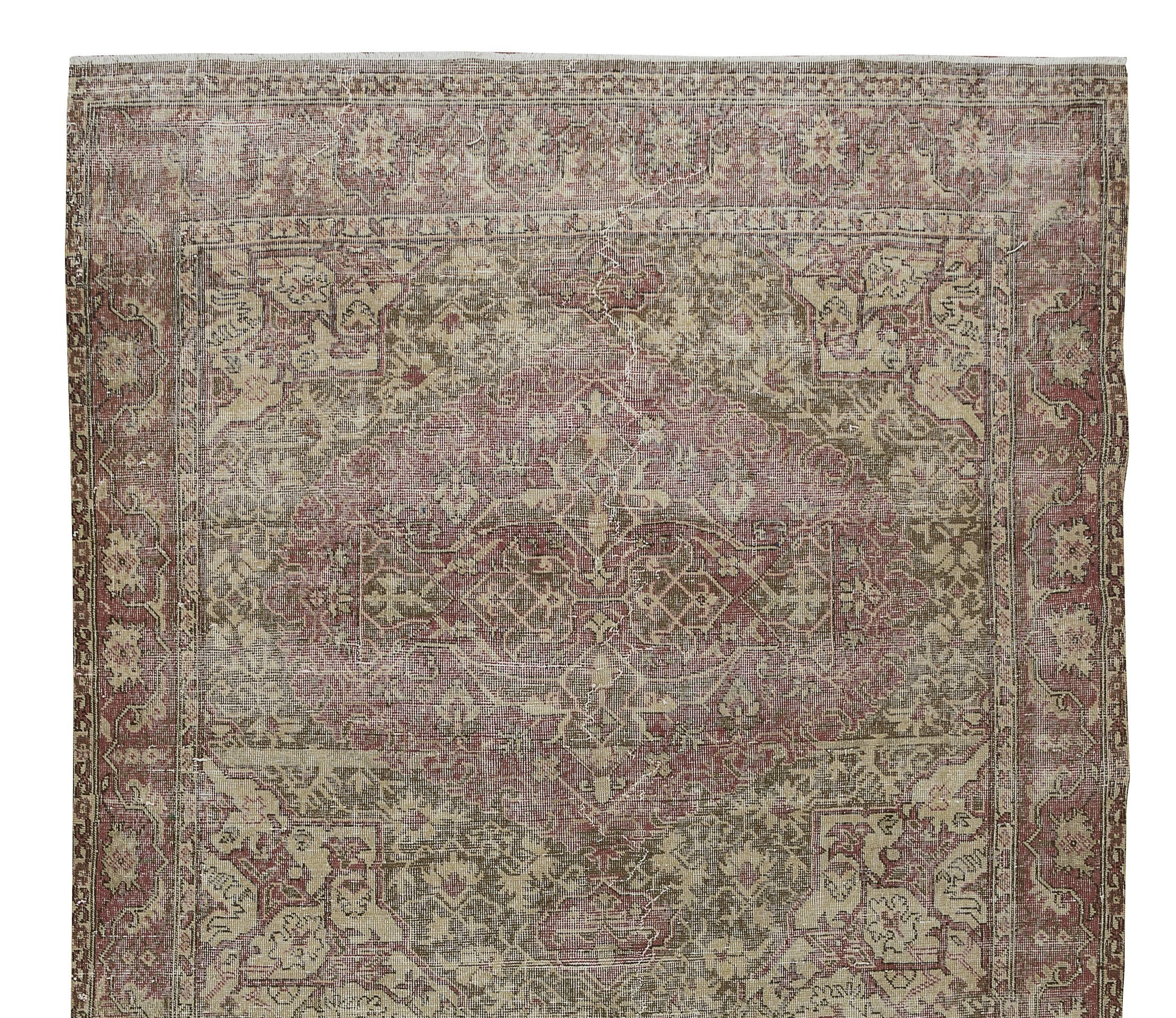 Hand-Knotted 6x10.3 Ft Unique Vintage Handmade Turkish Rug, Distressed Wool & Cotton Carpet For Sale
