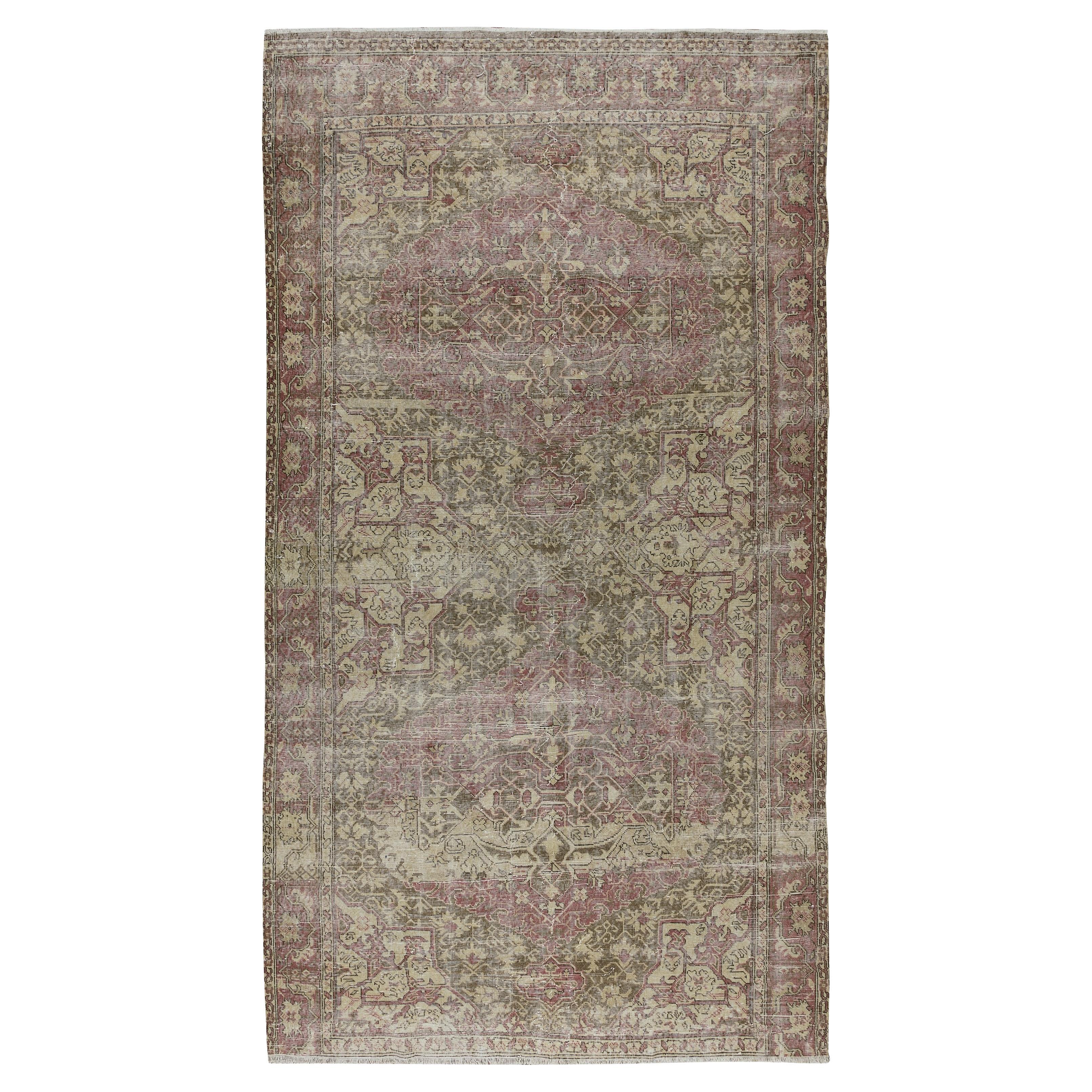 6x10.3 Ft Unique Vintage Handmade Turkish Rug, Distressed Wool & Cotton Carpet